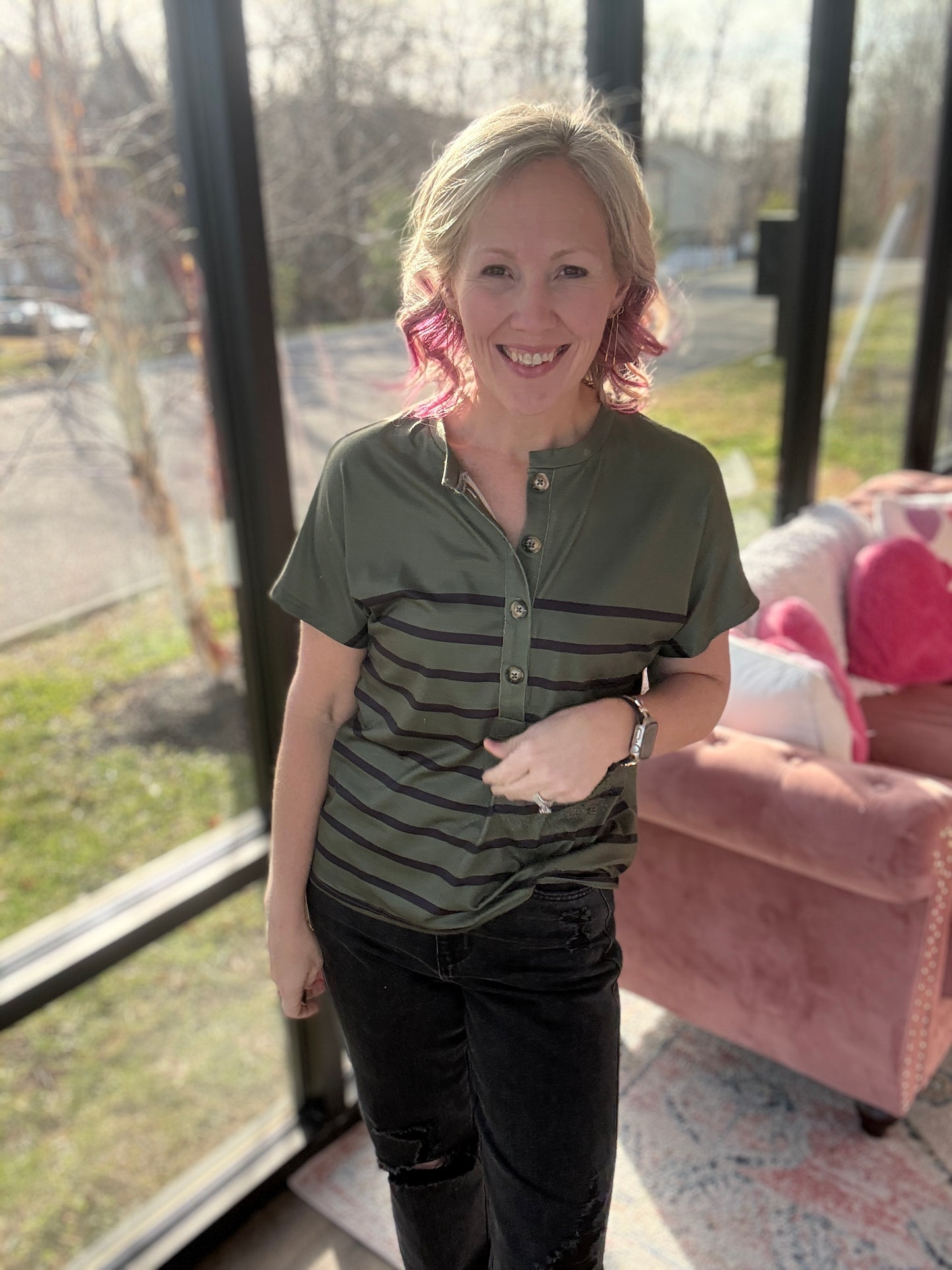 Willow Stripe Button Tee