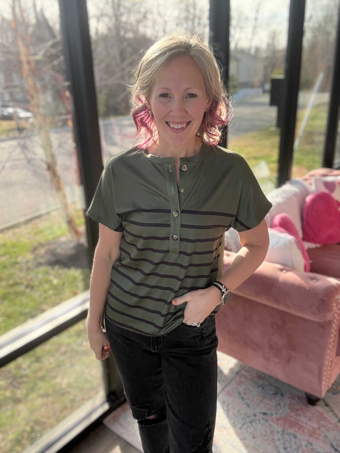 Willow Stripe Button Tee