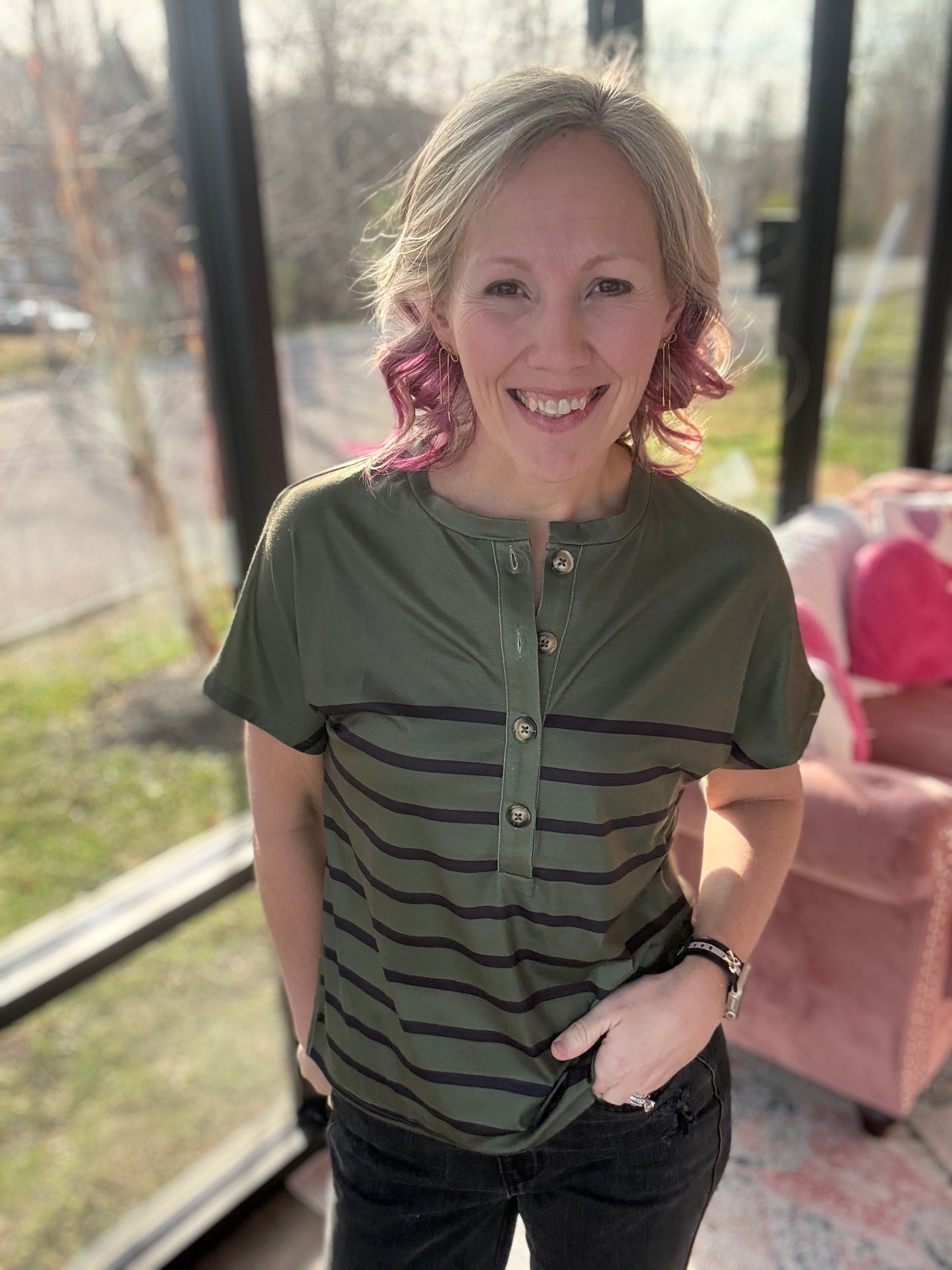 Willow Stripe Button Tee