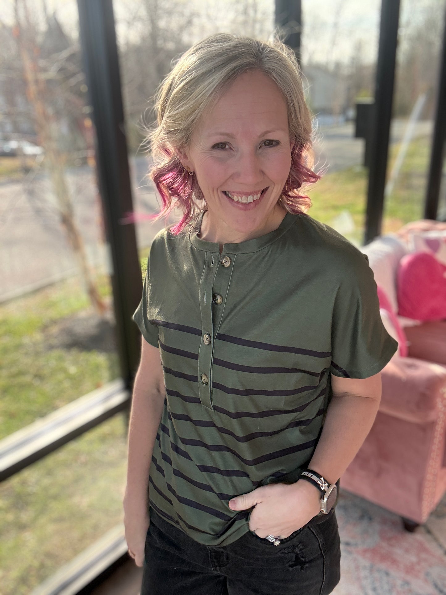 Willow Stripe Button Tee