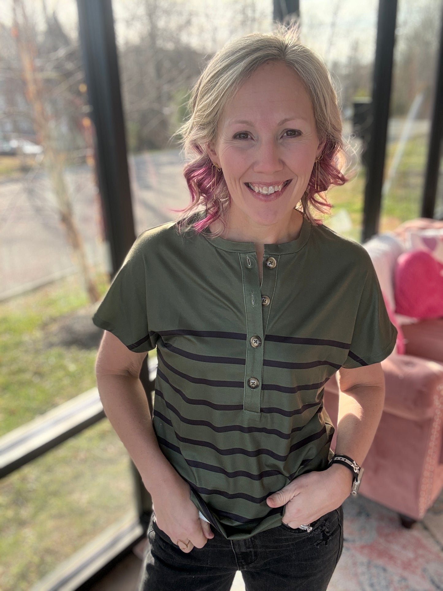 Willow Stripe Button Tee