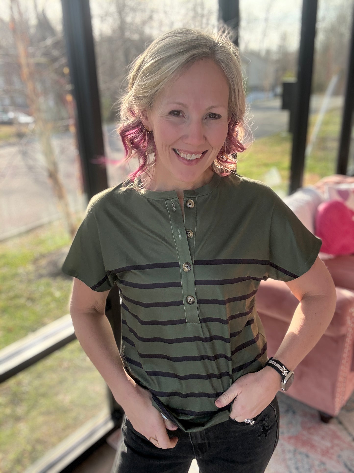 Willow Stripe Button Tee