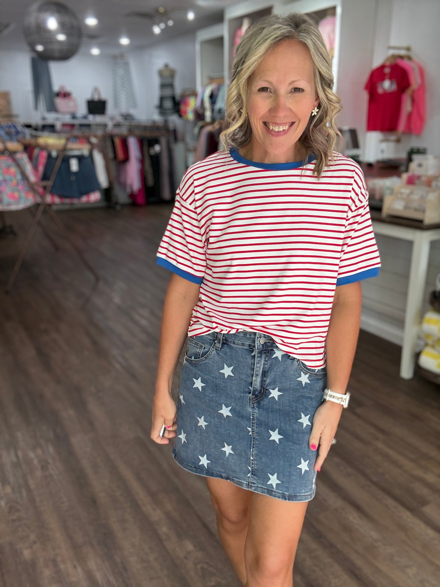 Retro Stripe Tee- Red & White