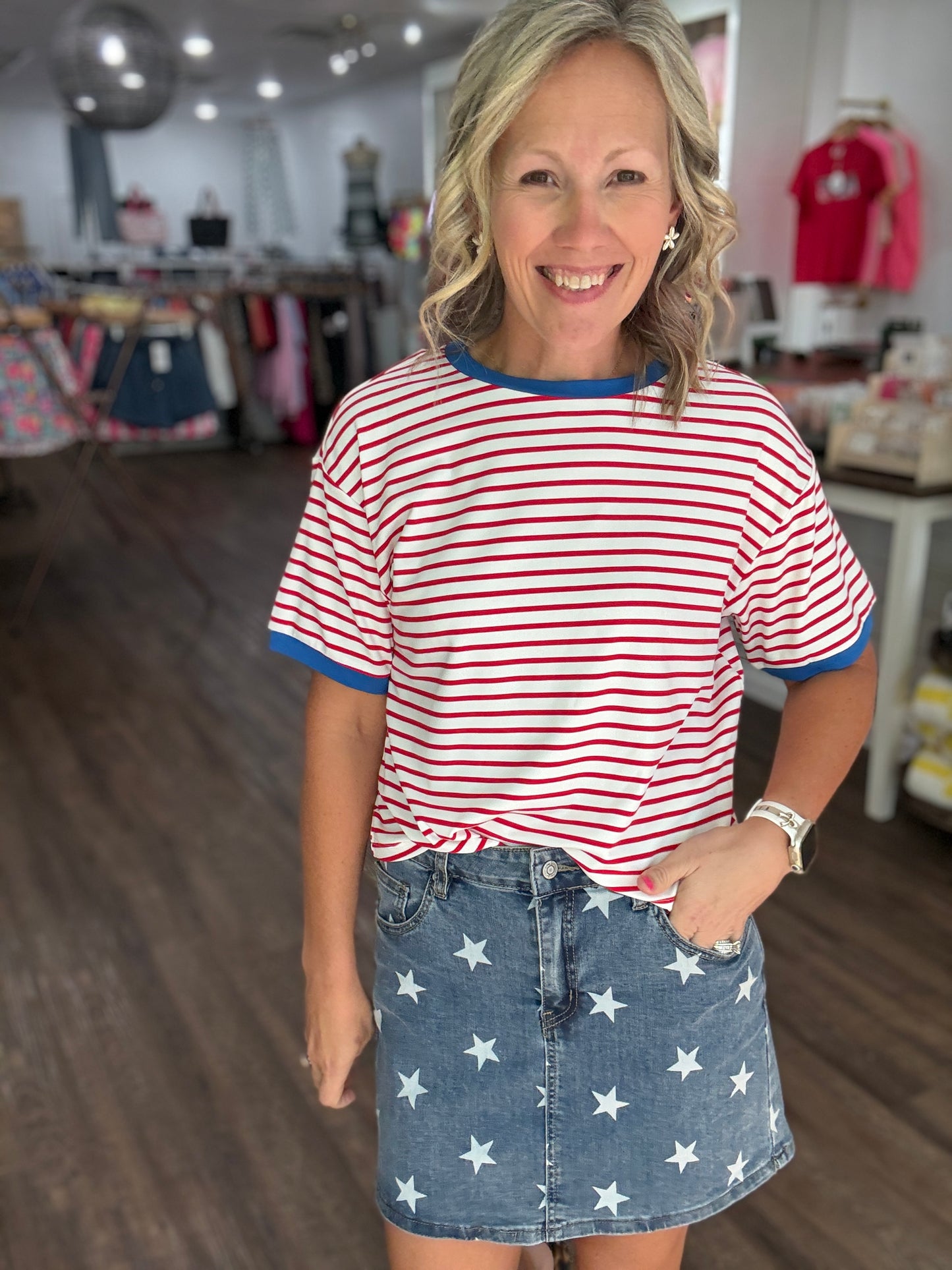 Retro Stripe Tee- Red & White