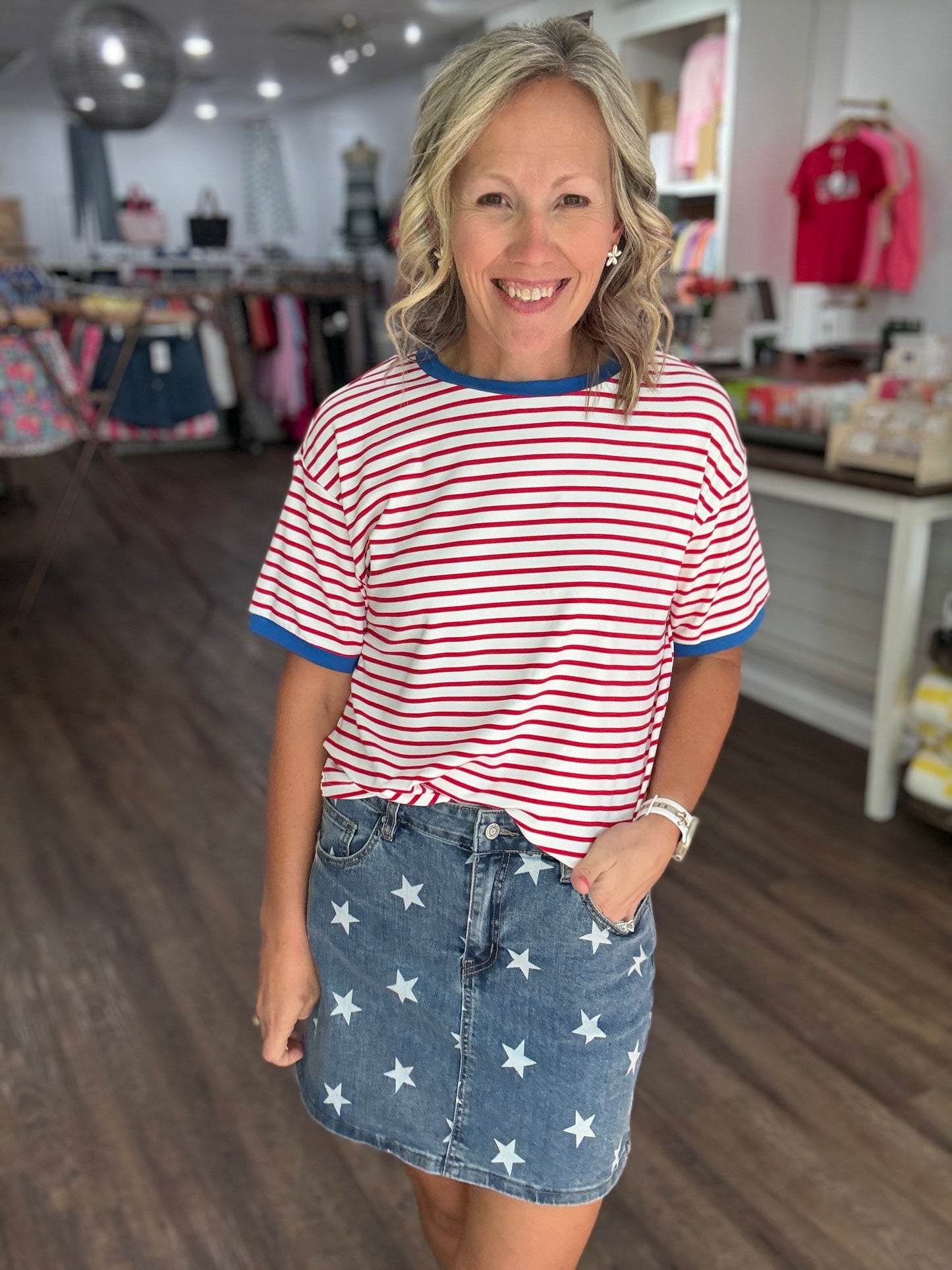 Retro Stripe Tee- Red & White