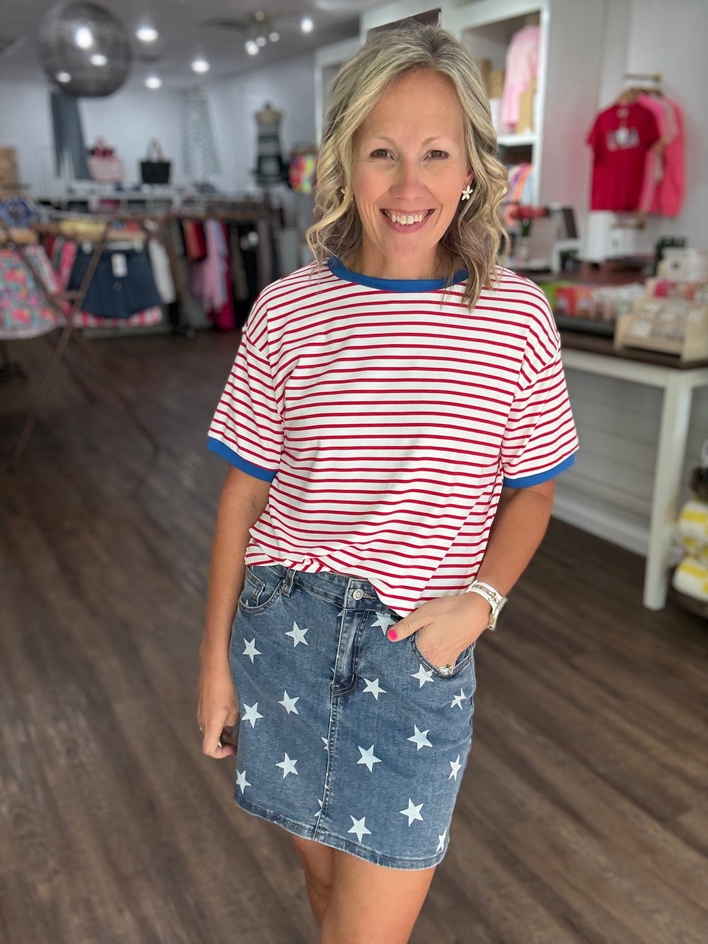 Retro Stripe Tee- Red & White
