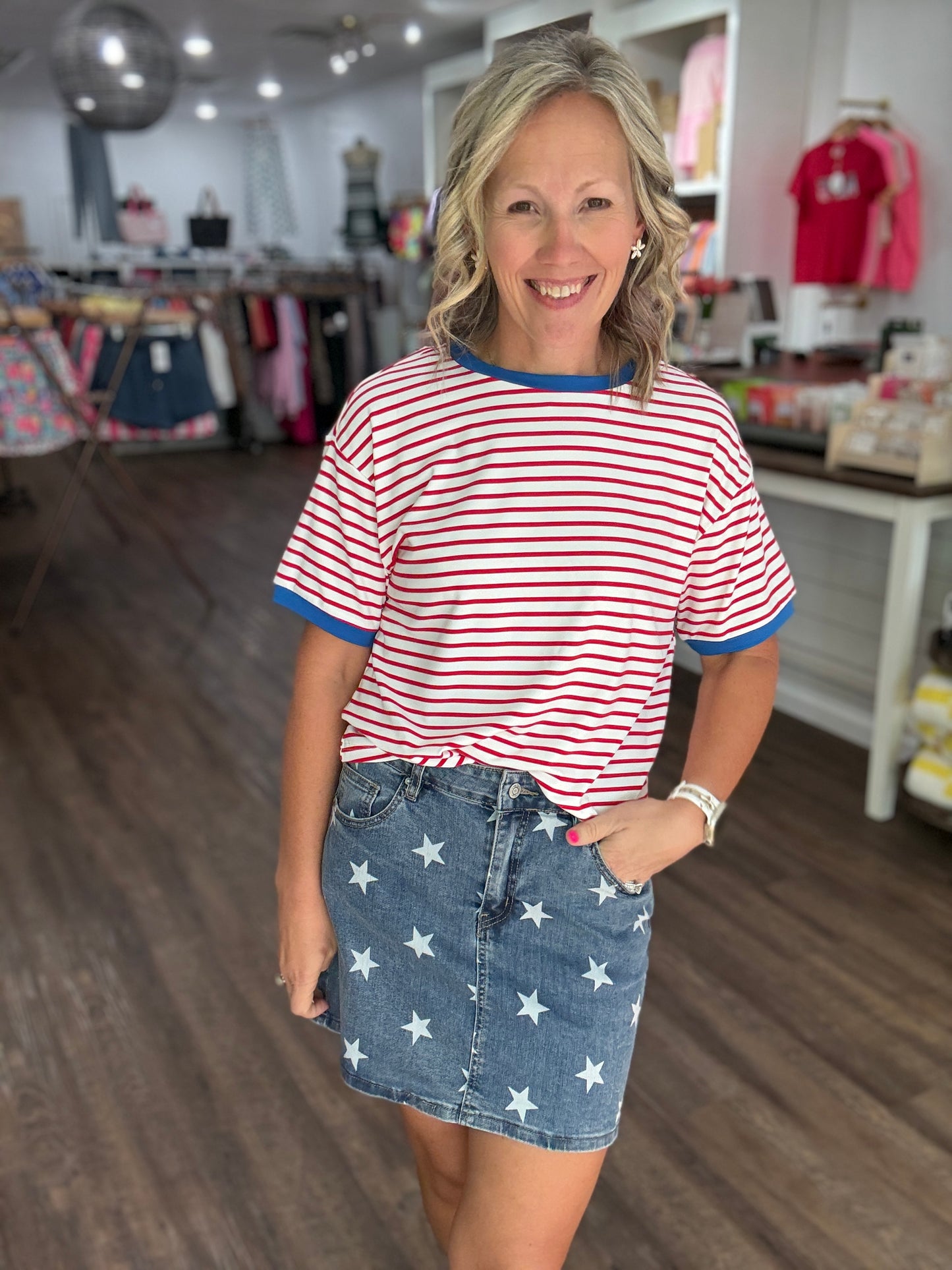 Retro Stripe Tee- Red & White