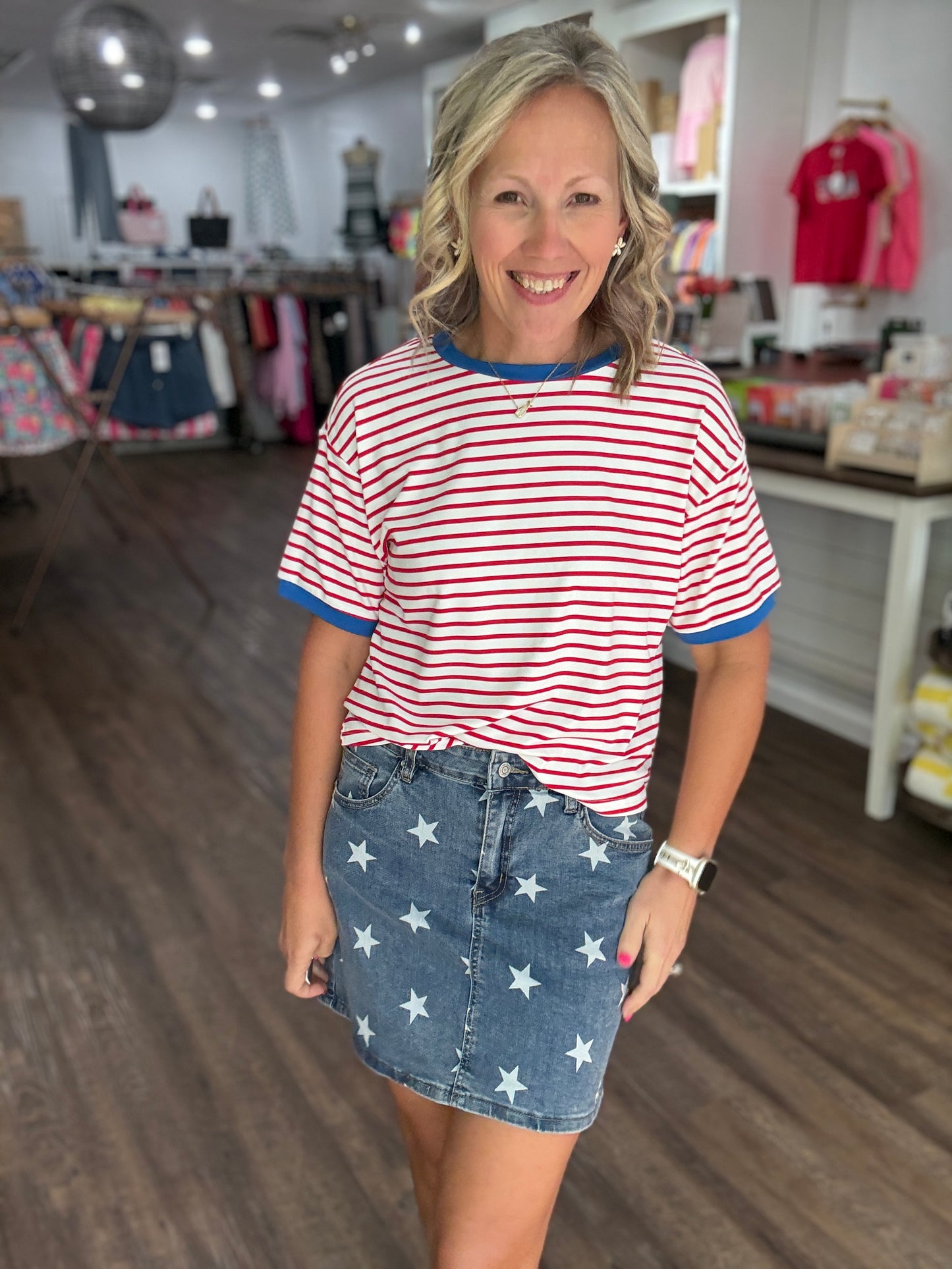 Retro Stripe Tee- Red & White