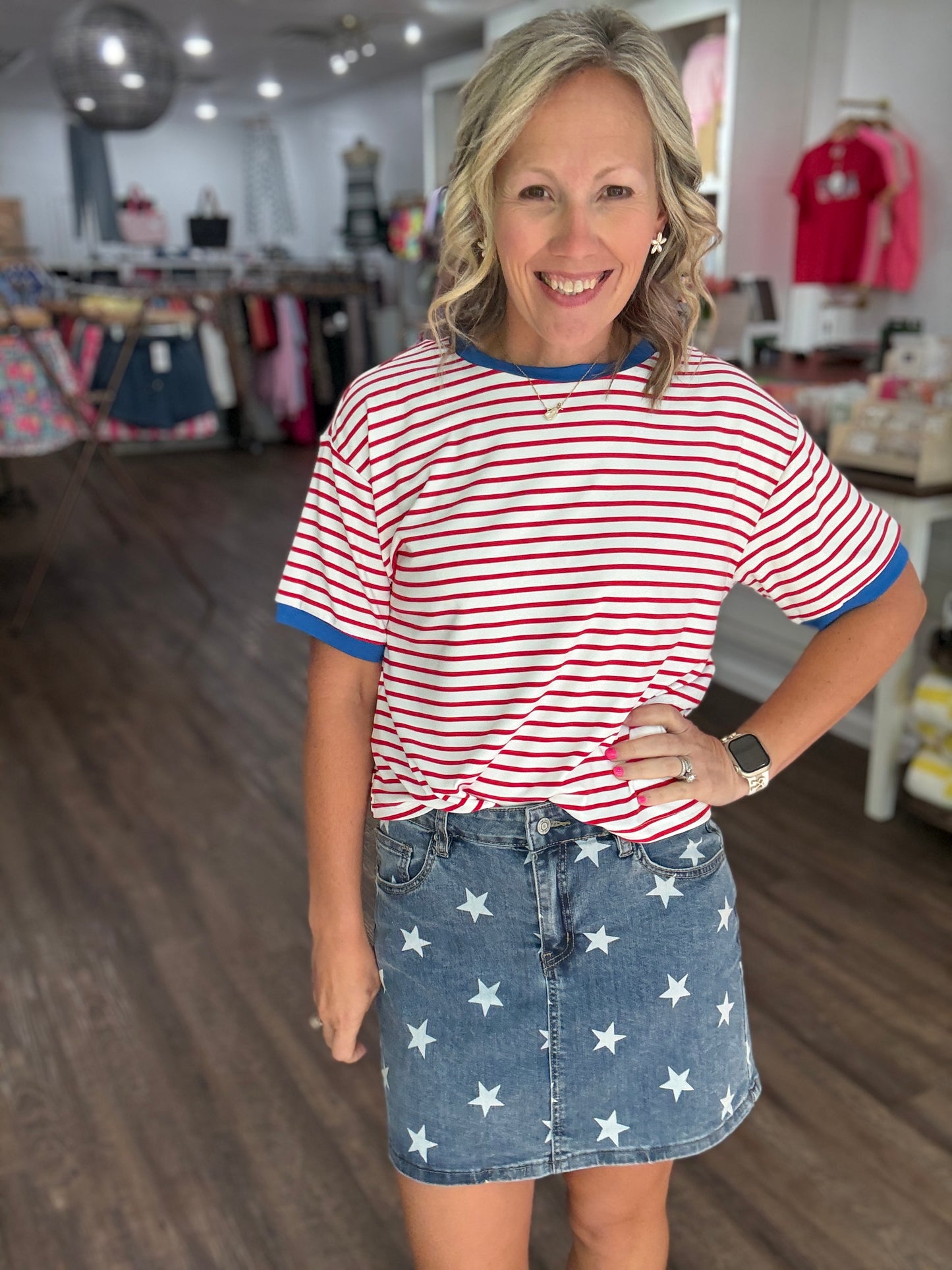 Retro Stripe Tee- Red & White