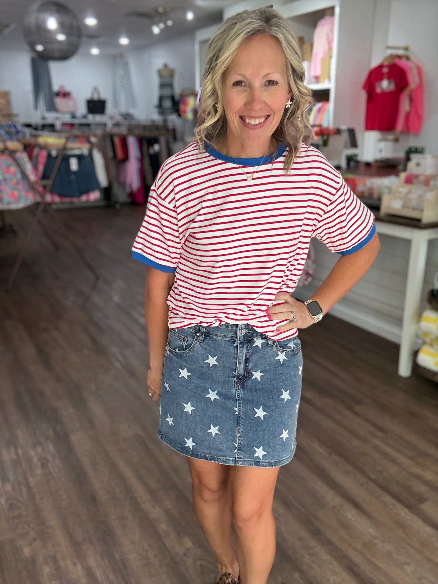 Retro Stripe Tee- Red & White