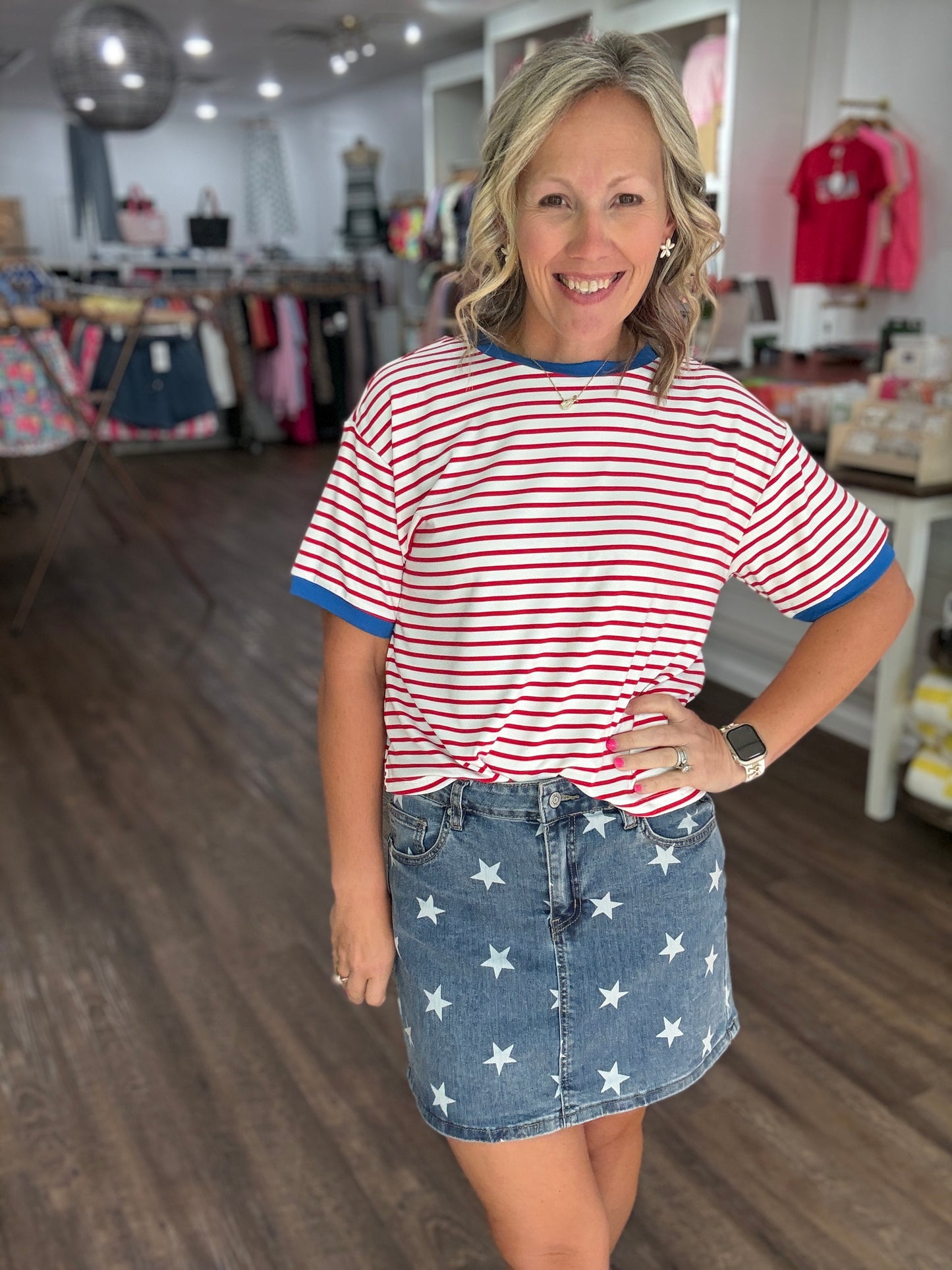 Retro Stripe Tee- Red & White