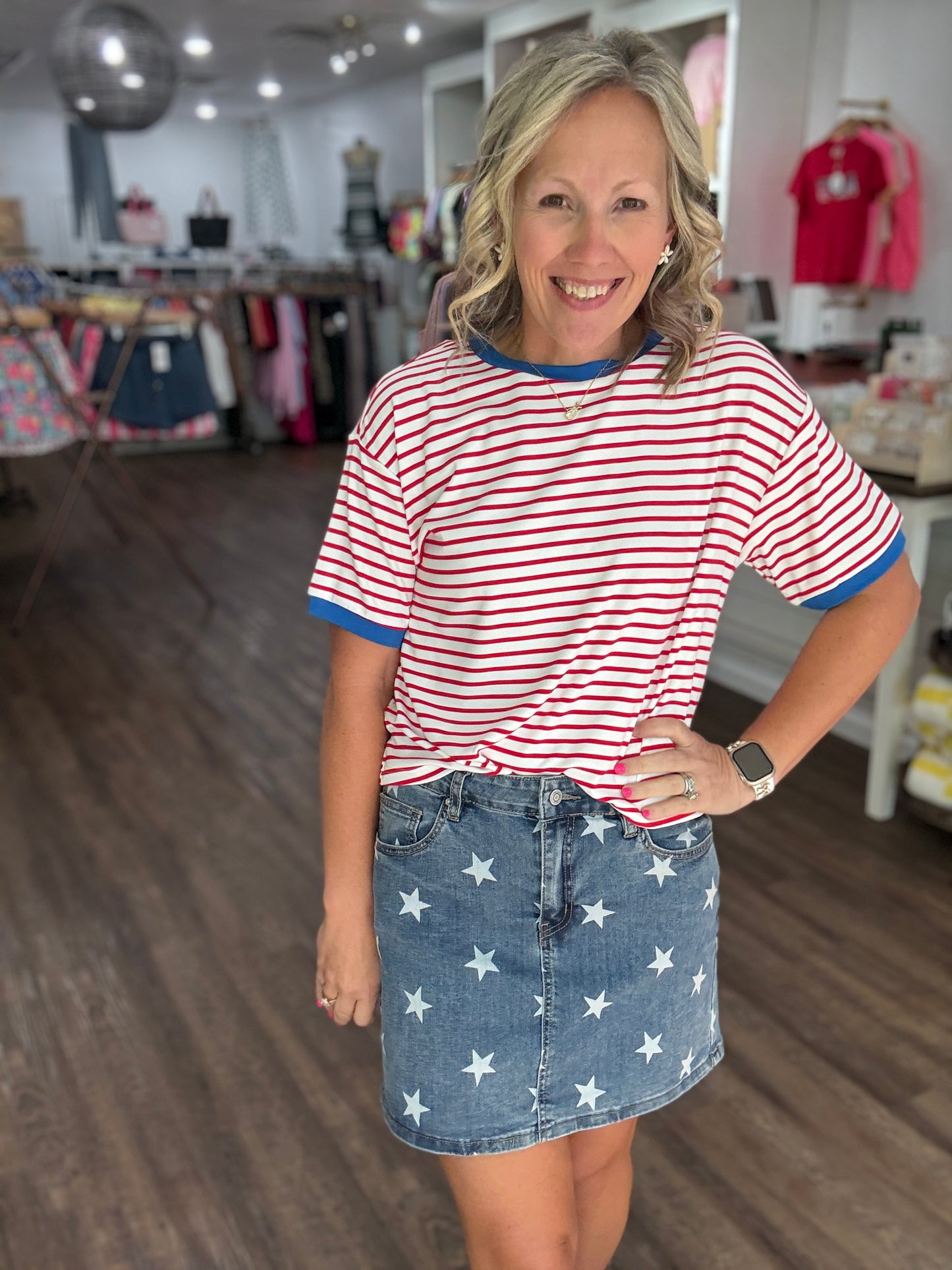 Retro Stripe Tee- Red & White