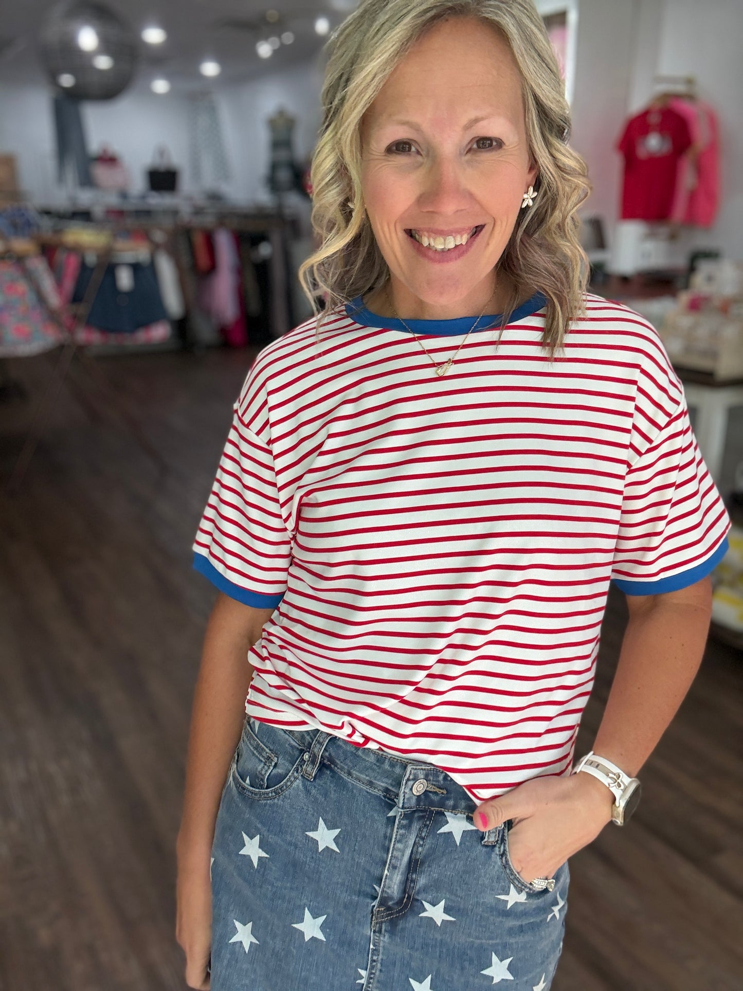 Retro Stripe Tee- Red & White