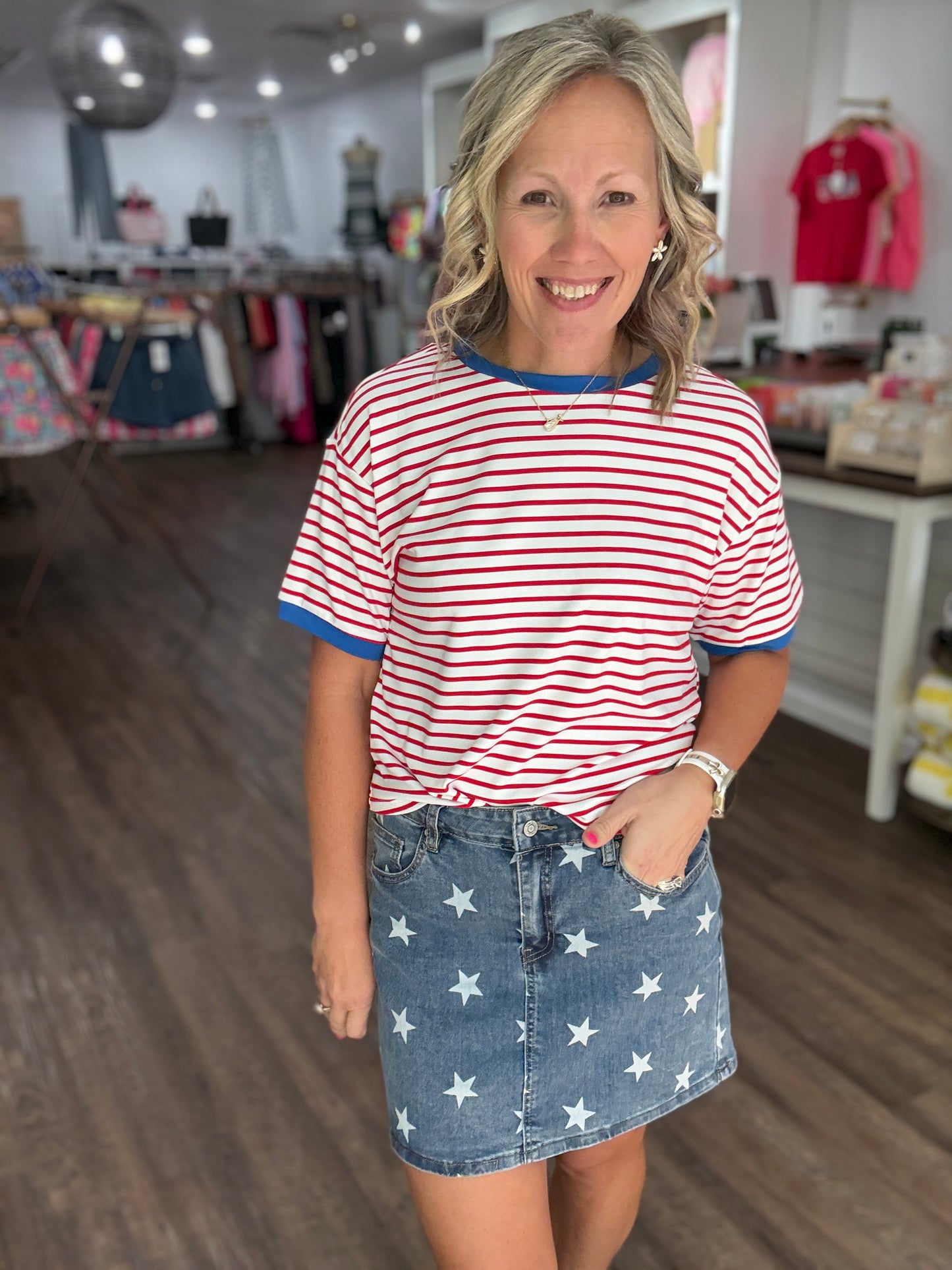 Retro Stripe Tee- Red & White