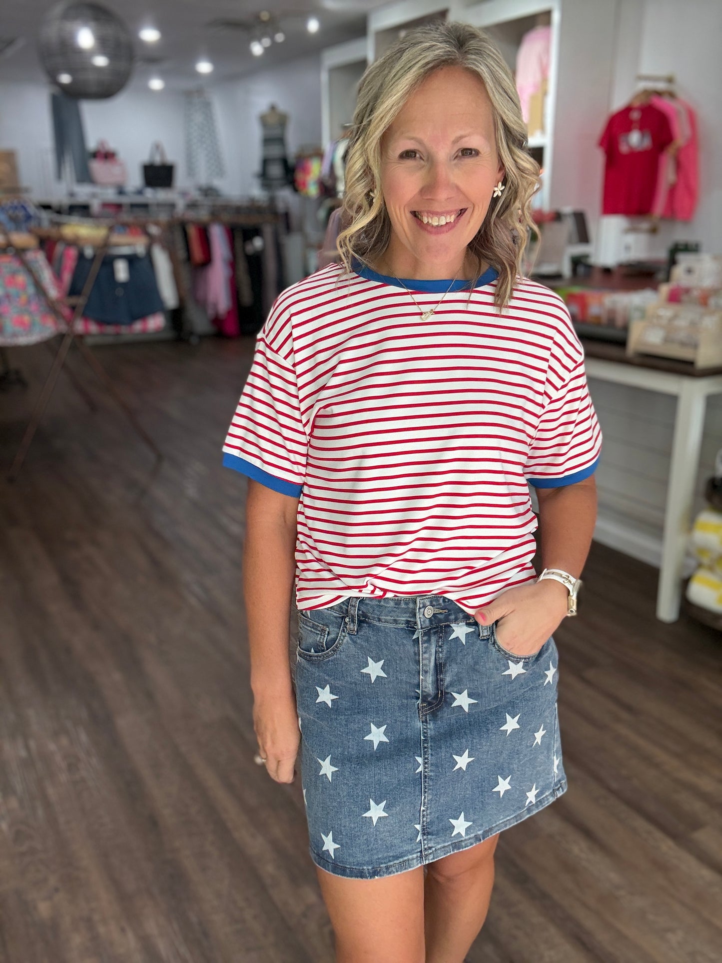 Retro Stripe Tee- Red & White