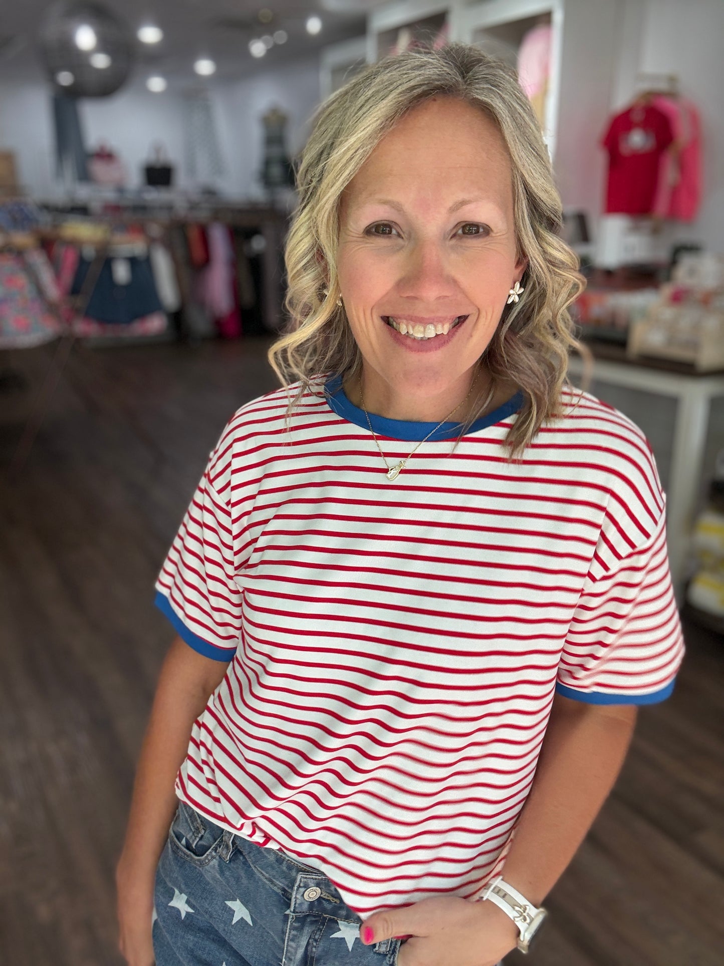 Retro Stripe Tee- Red & White
