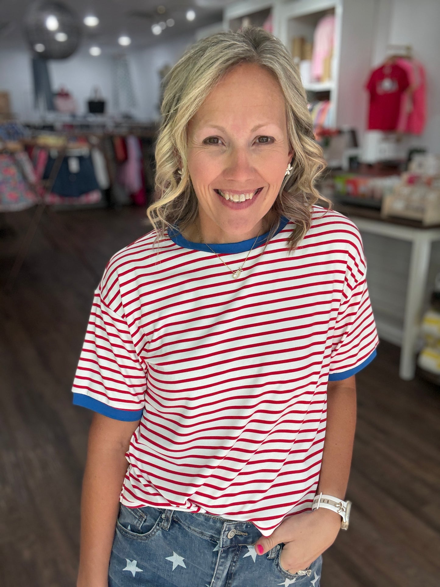 Retro Stripe Tee- Red & White