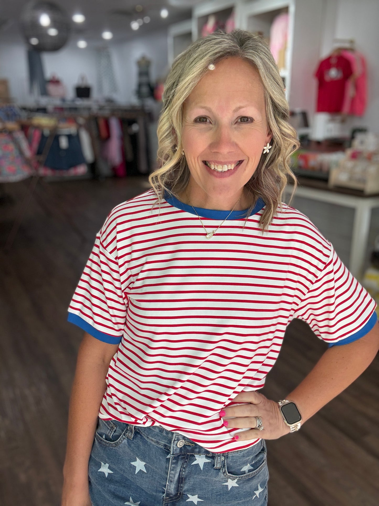 Retro Stripe Tee- Red & White