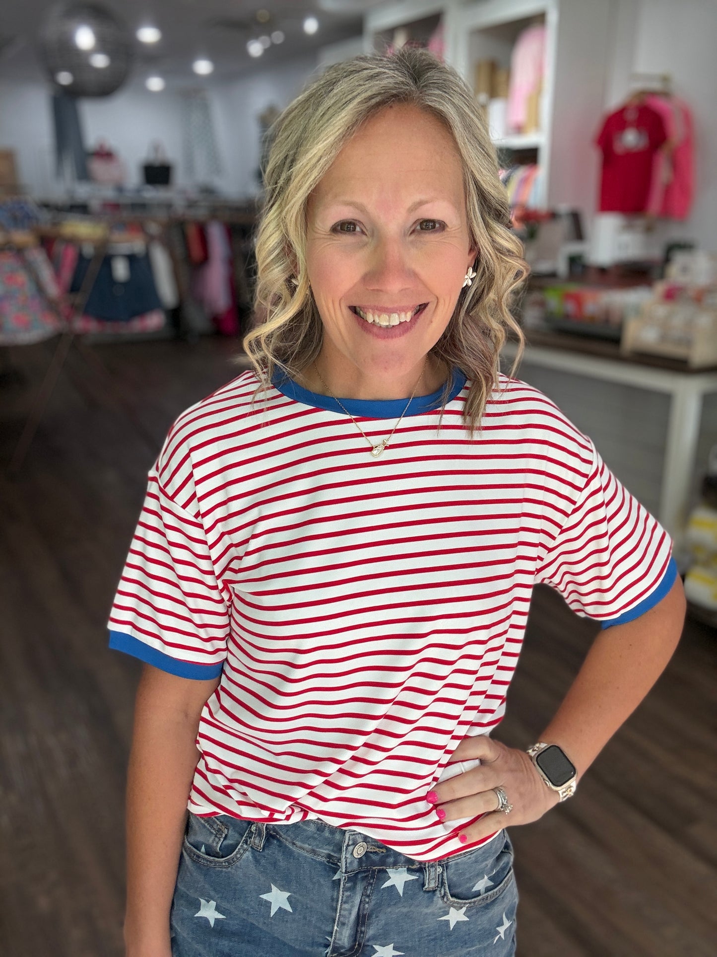 Retro Stripe Tee- Red & White