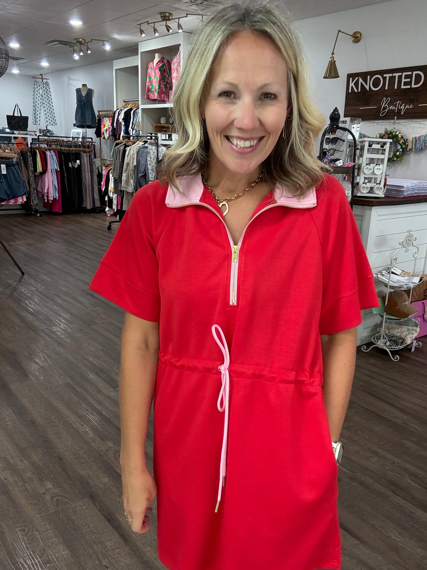 Courtside Cutie Dress- Red/Pink