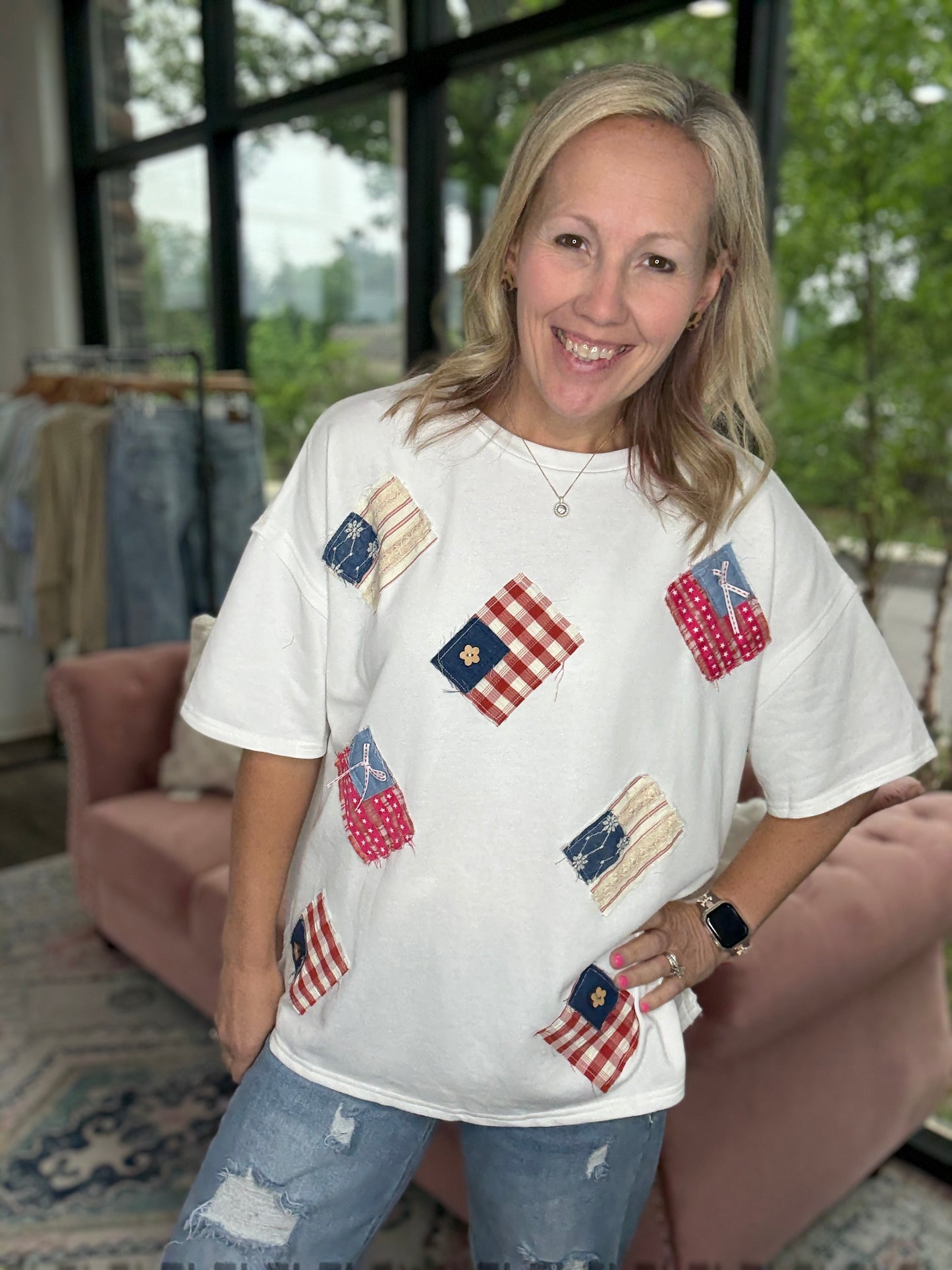 Bow & Button Flag Top