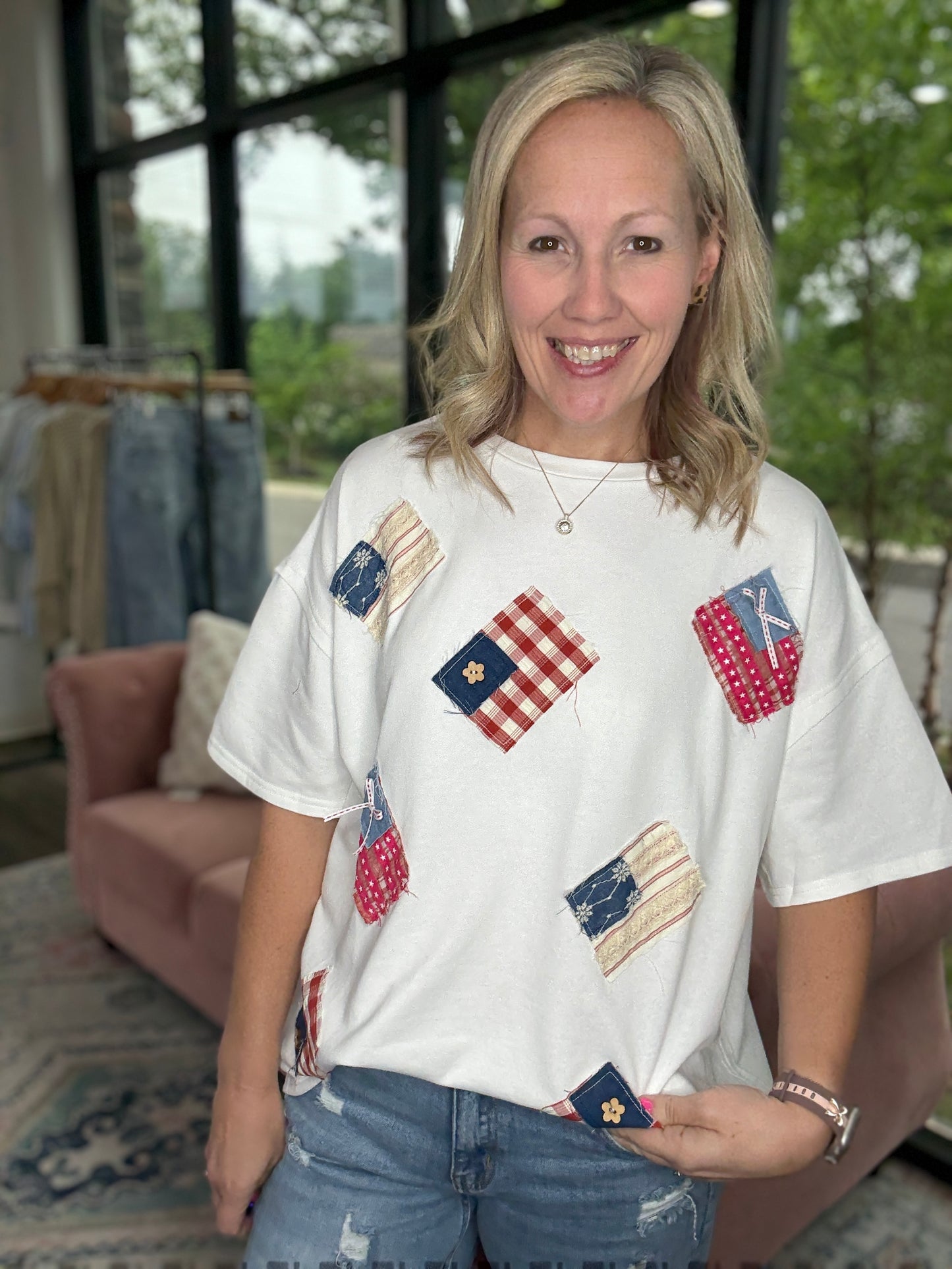 Bow & Button Flag Top