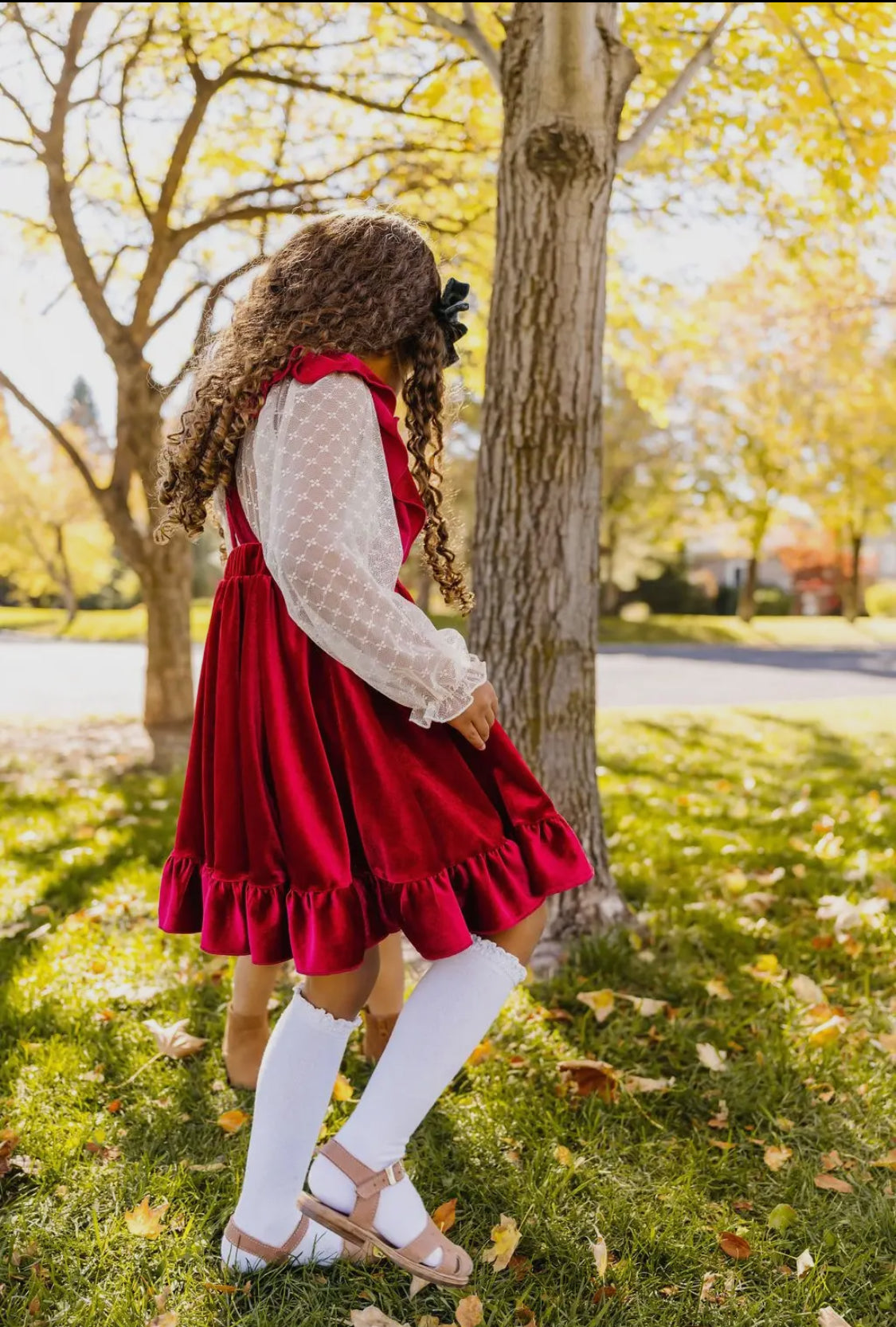 Pinny Dress in Ruby Velvet