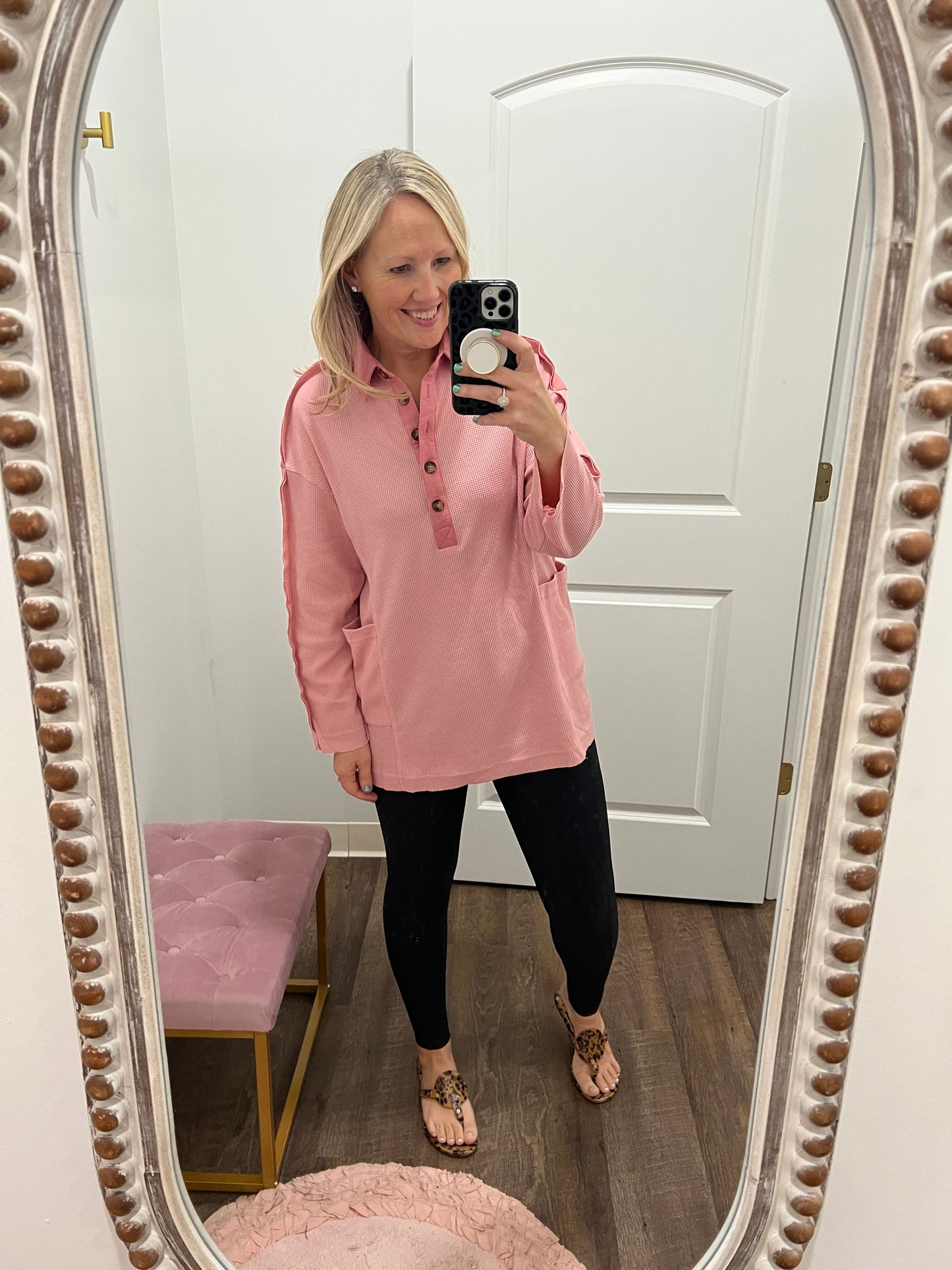 Cozy Henley Top- Dusty Pink