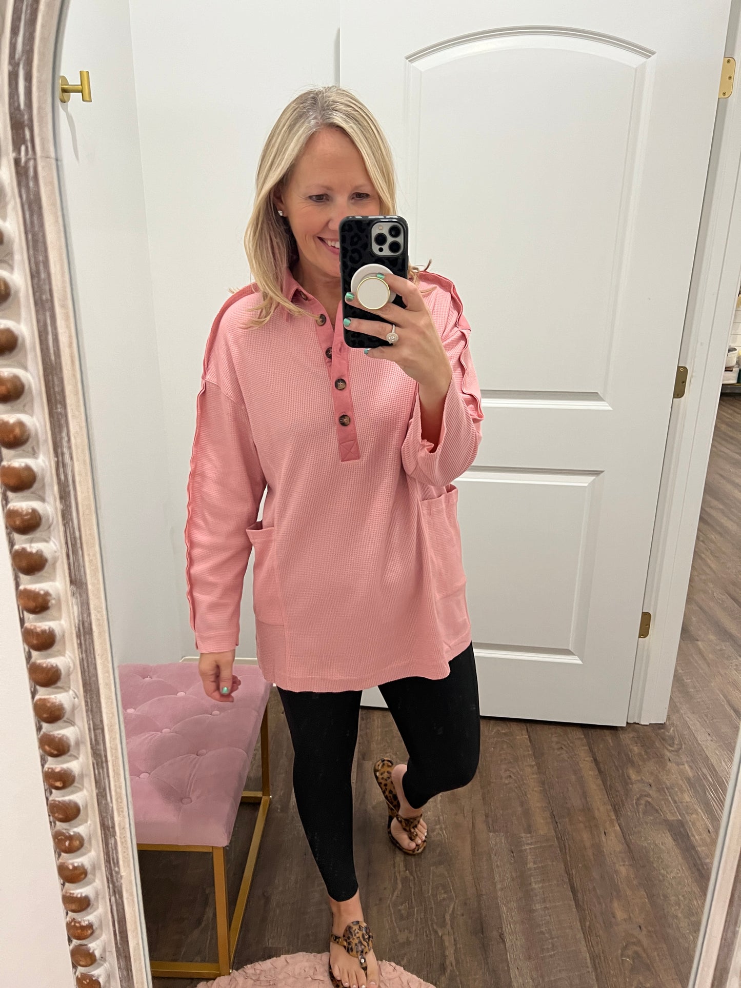 Cozy Henley Top- Dusty Pink