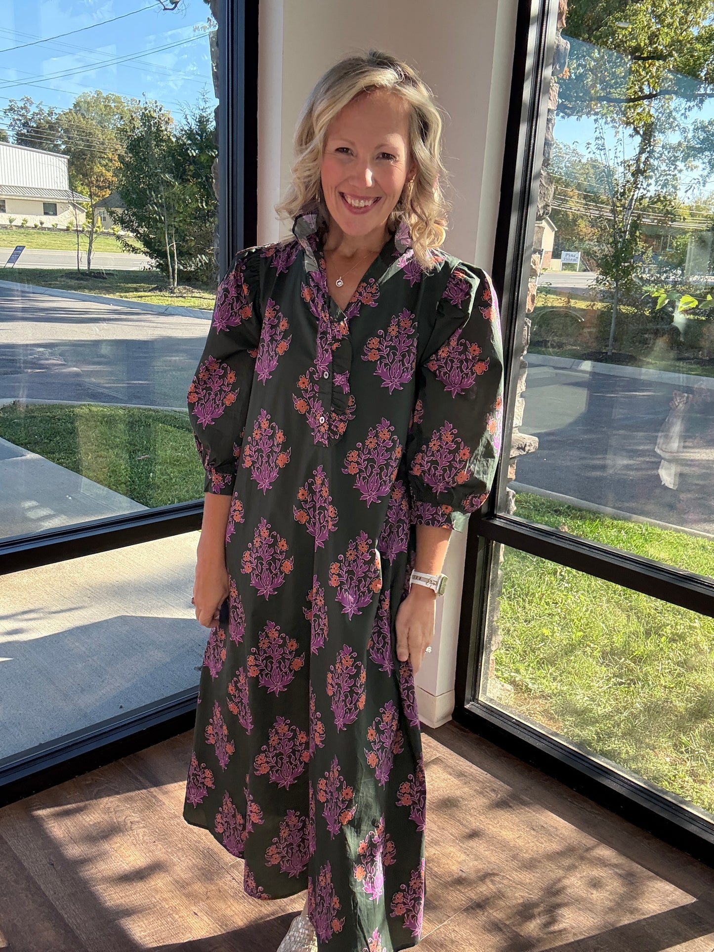 Falling for Florals Dress- Olive