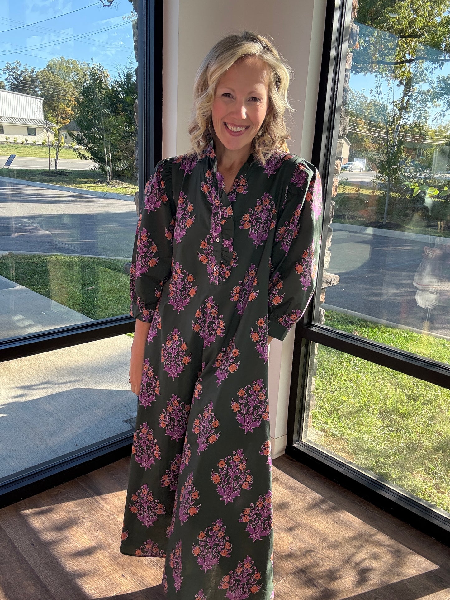 Falling for Florals Dress- Olive