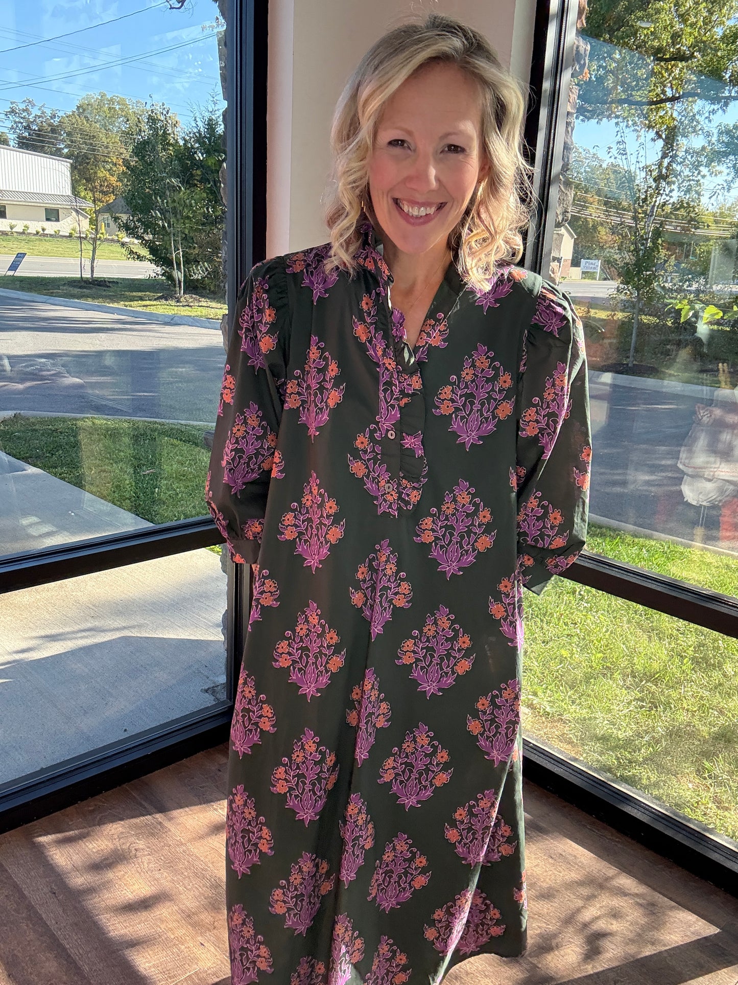 Falling for Florals Dress- Olive