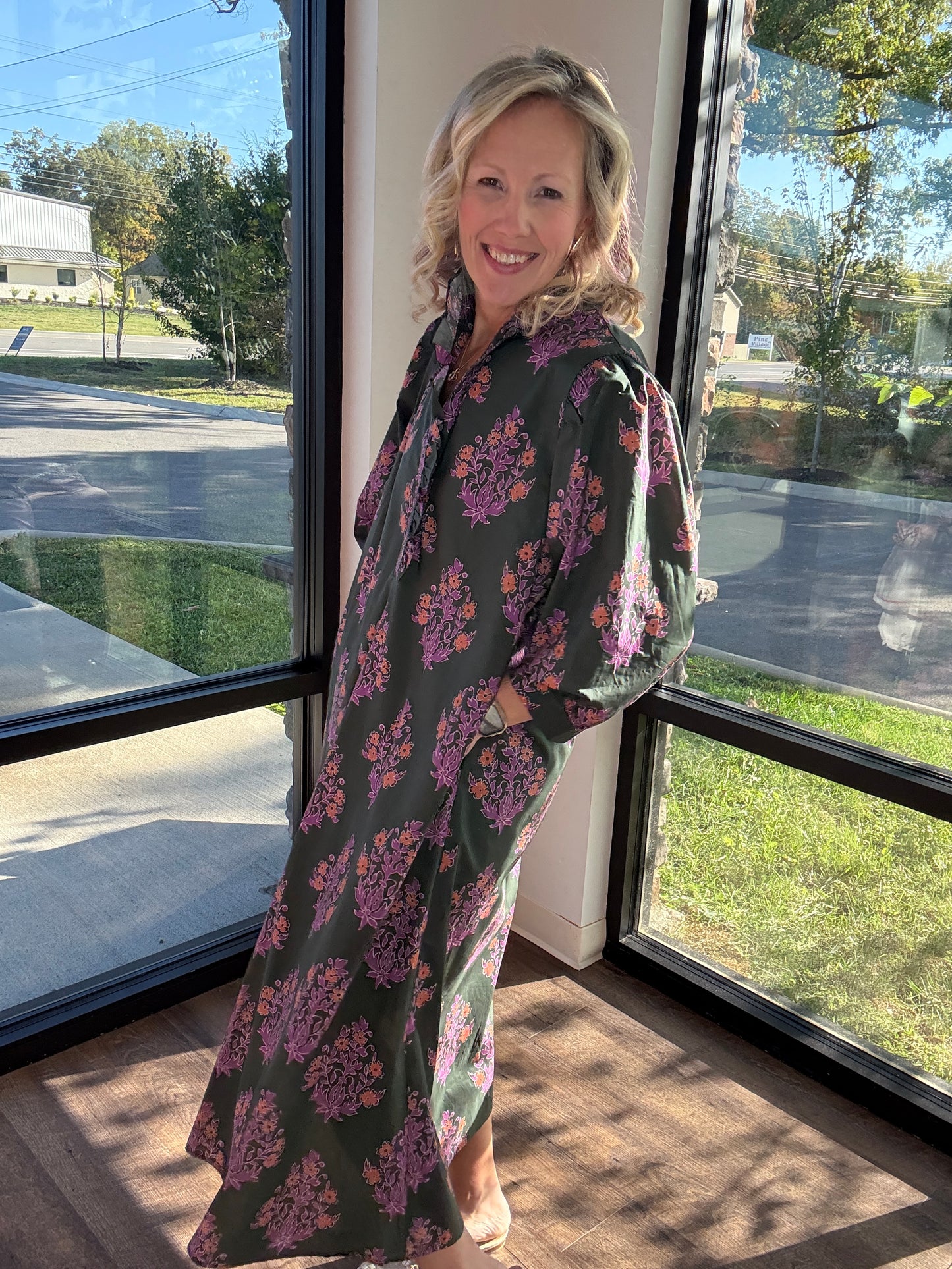 Falling for Florals Dress- Olive