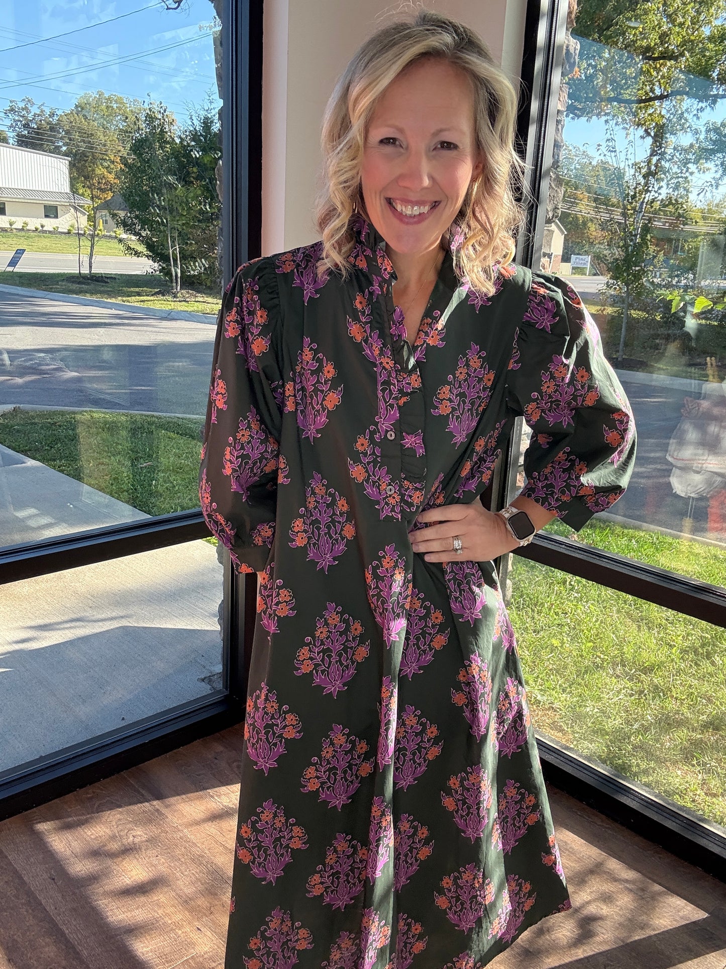 Falling for Florals Dress- Olive