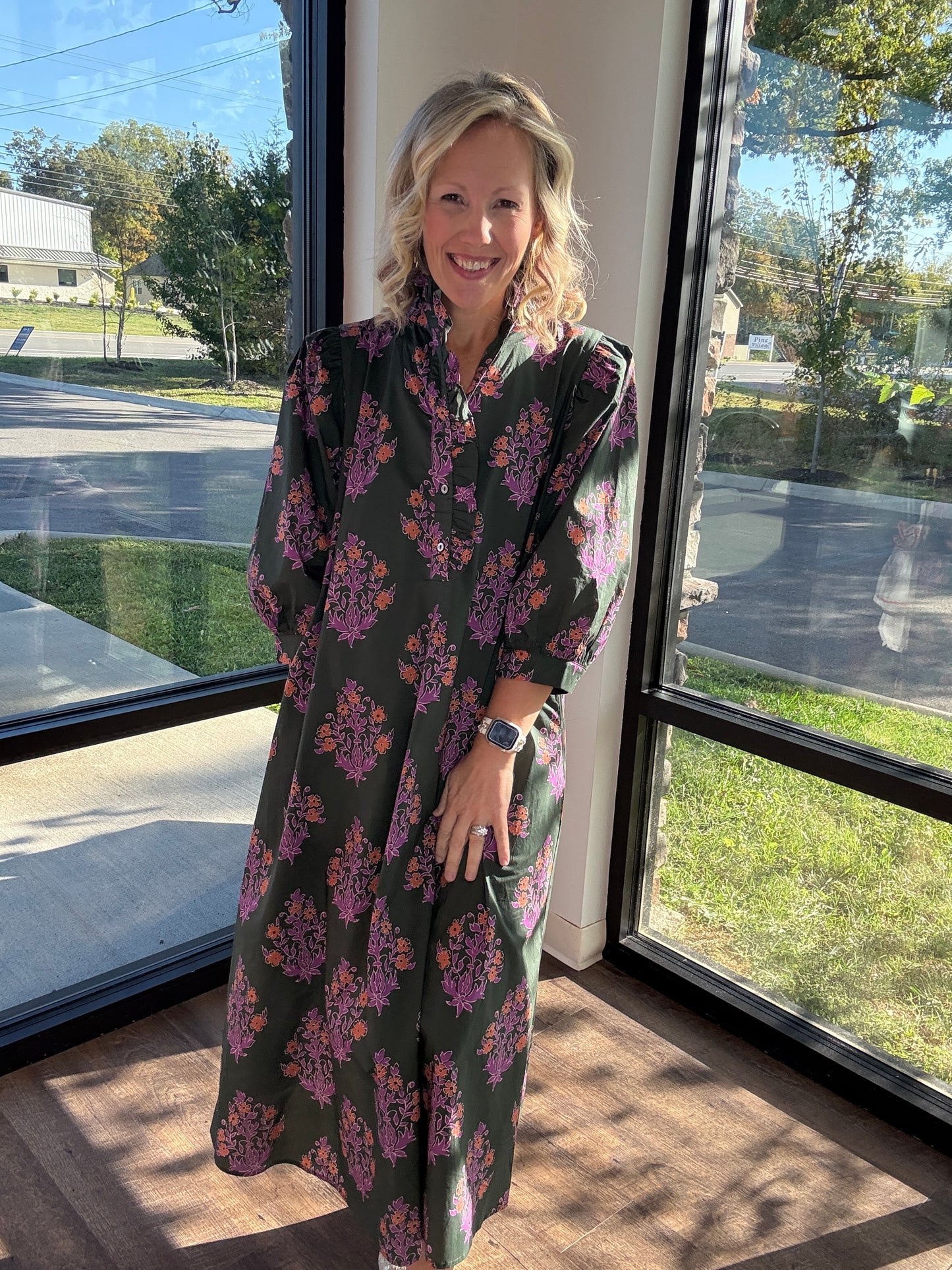 Falling for Florals Dress- Olive