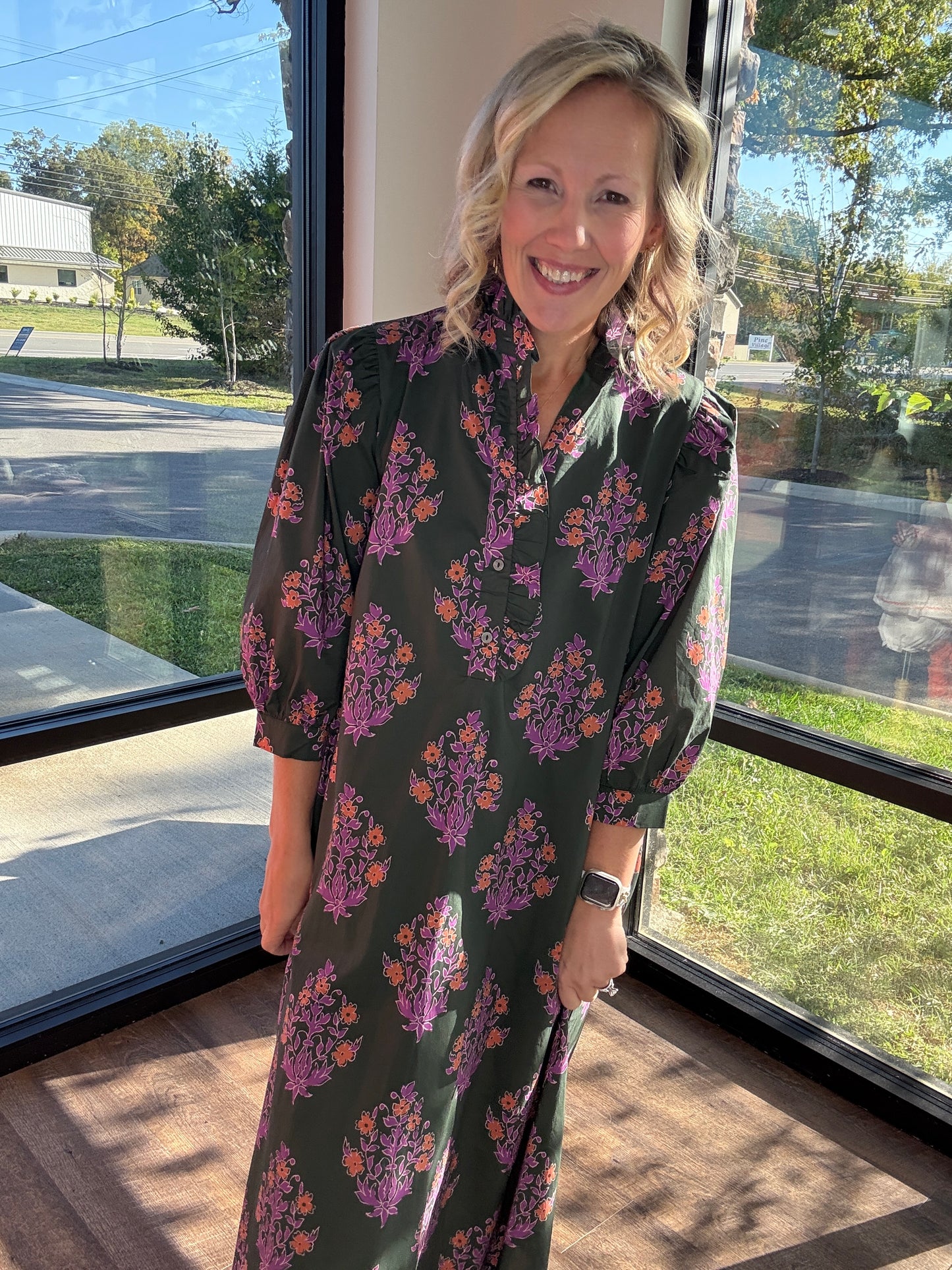 Falling for Florals Dress- Olive