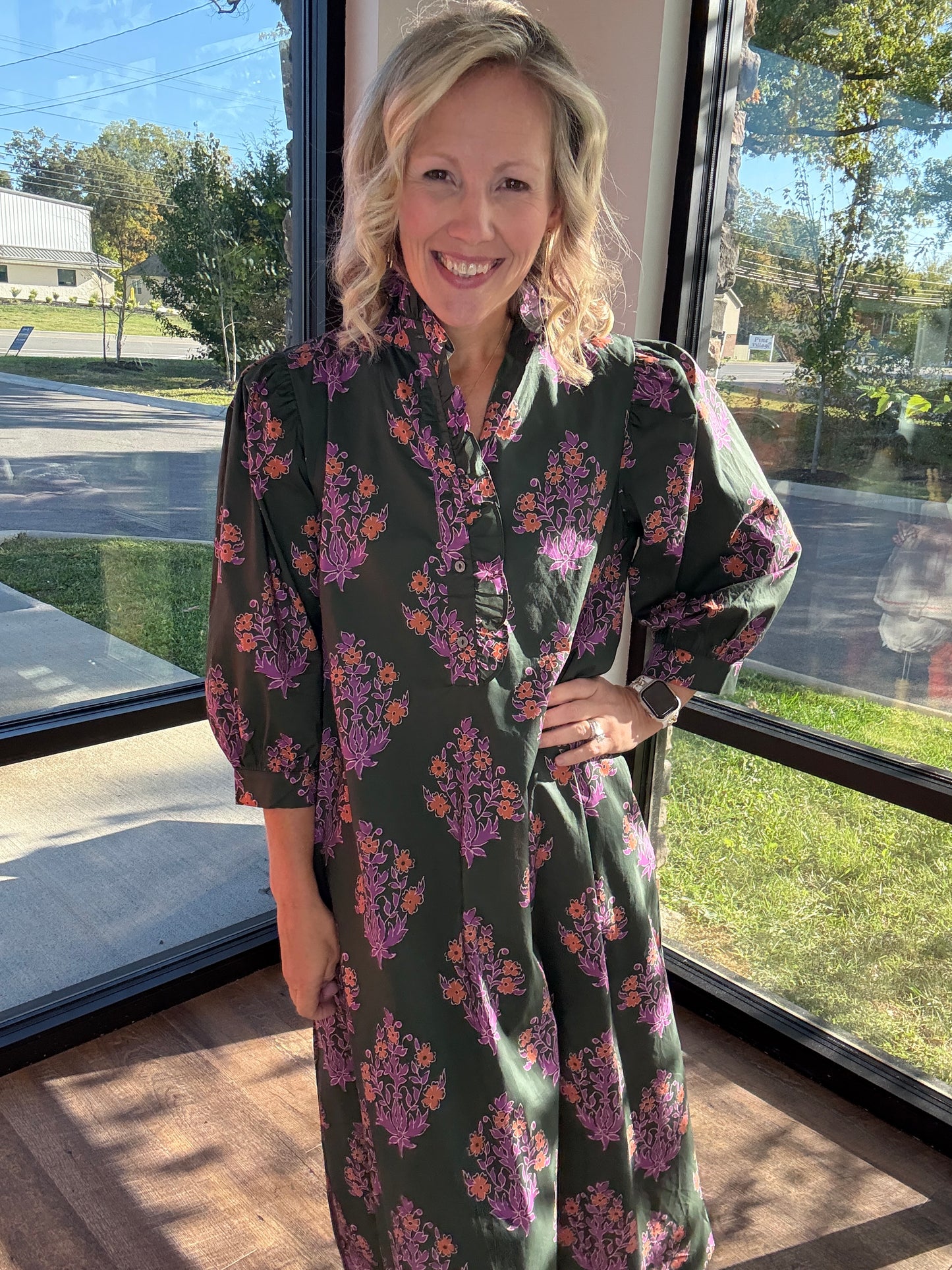 Falling for Florals Dress- Olive
