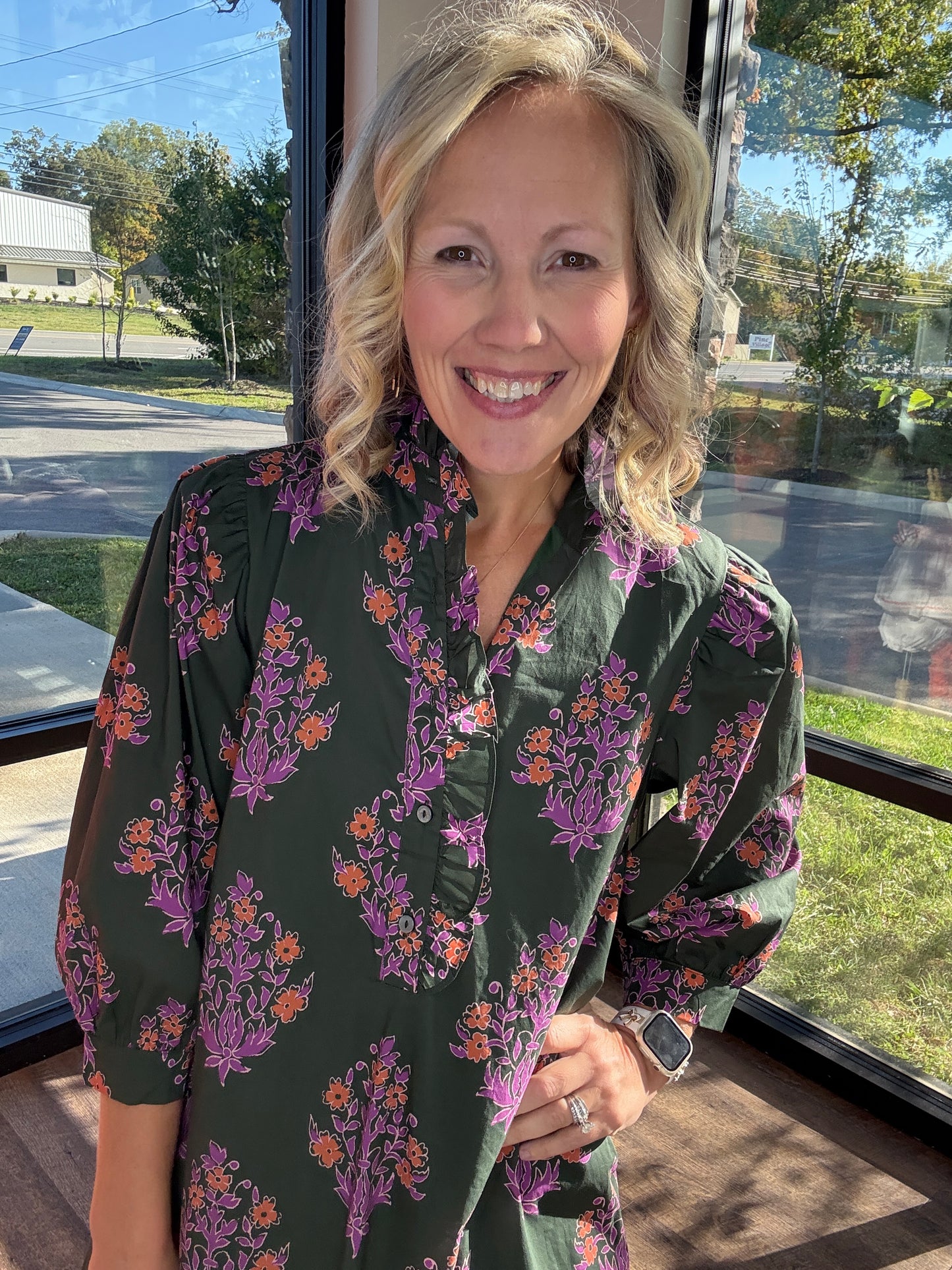 Falling for Florals Dress- Olive