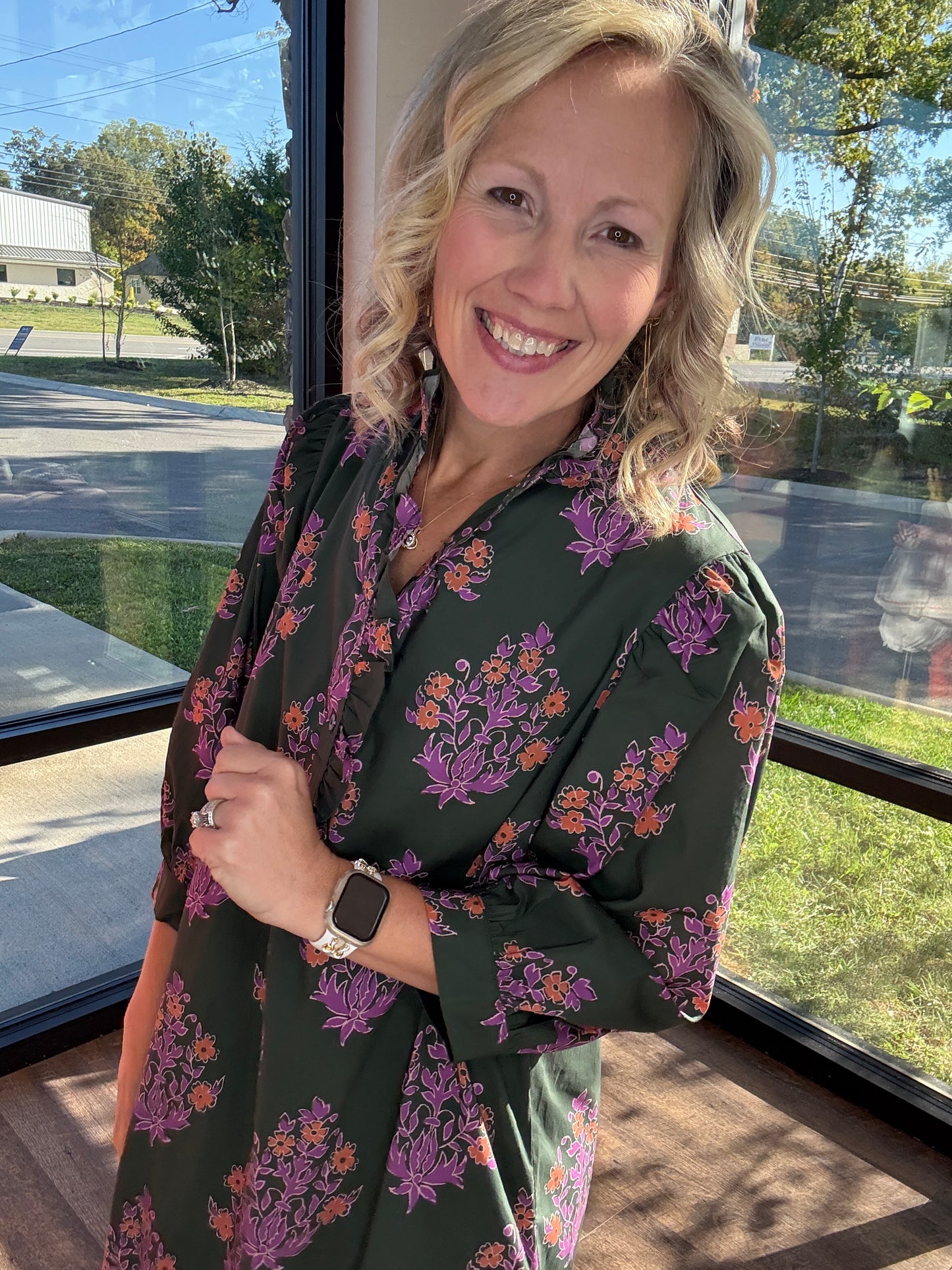 Falling for Florals Dress- Olive