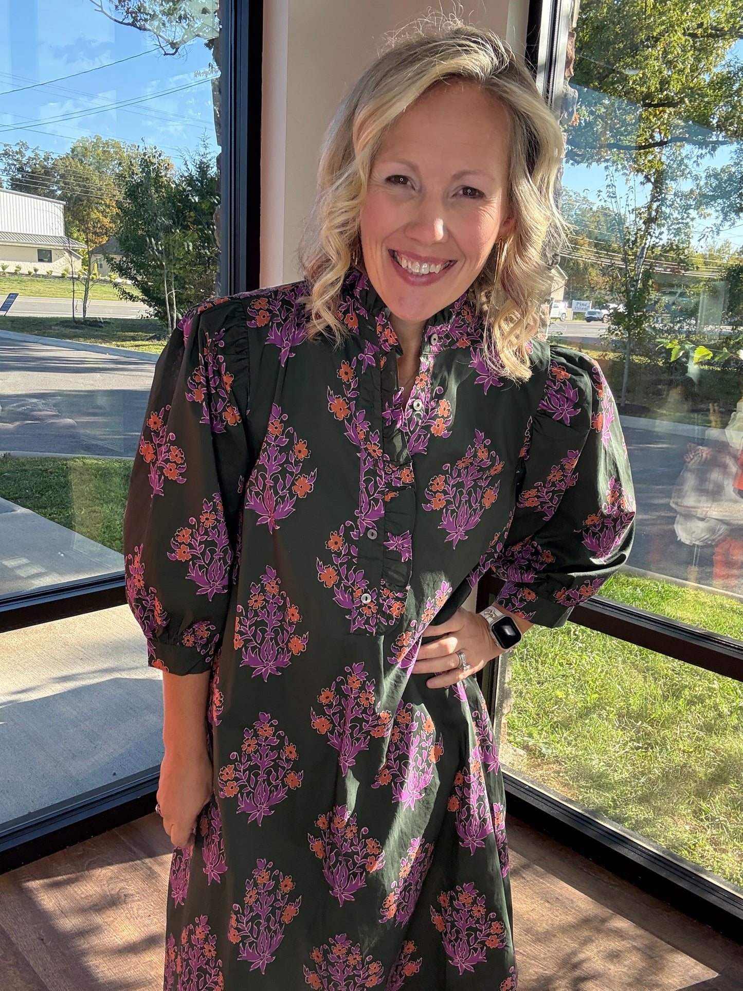 Falling for Florals Dress- Olive