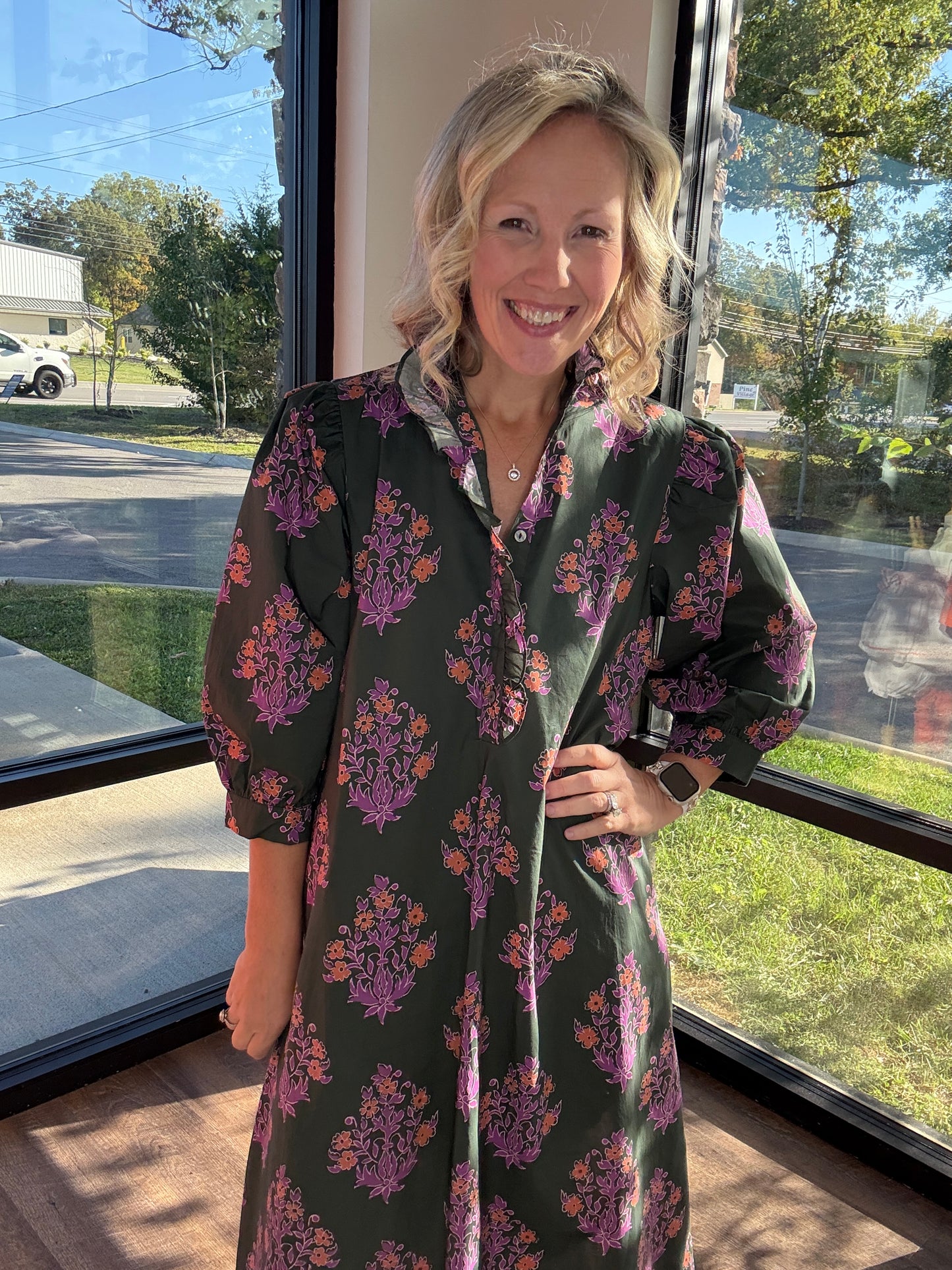 Falling for Florals Dress- Olive