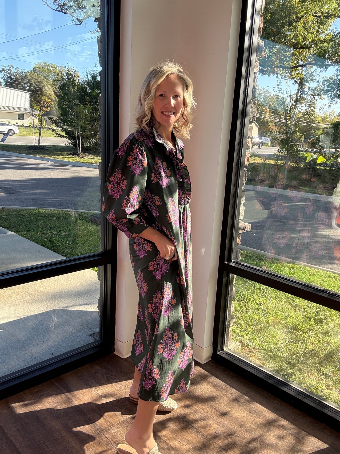 Falling for Florals Dress- Olive