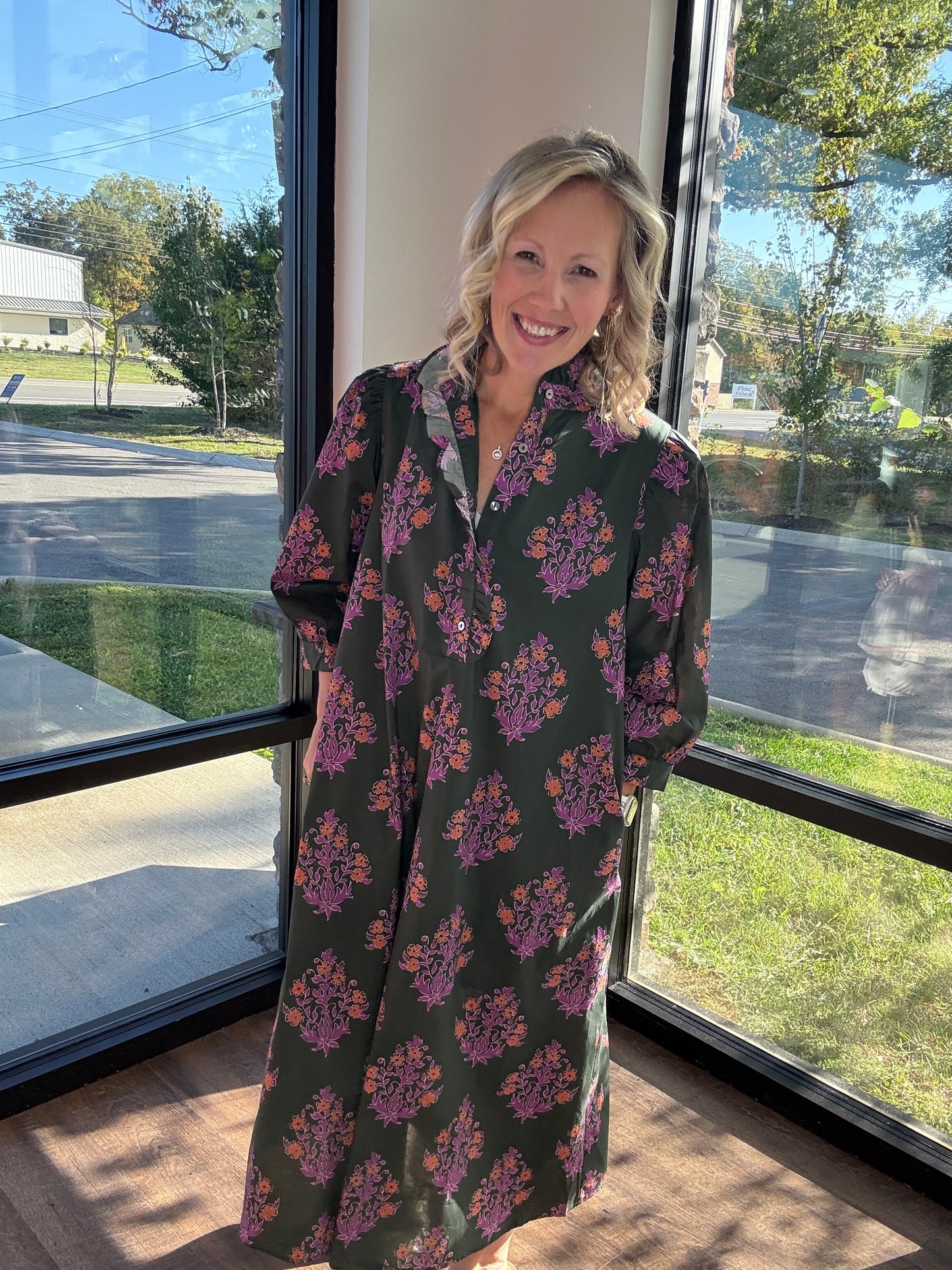Falling for Florals Dress- Olive