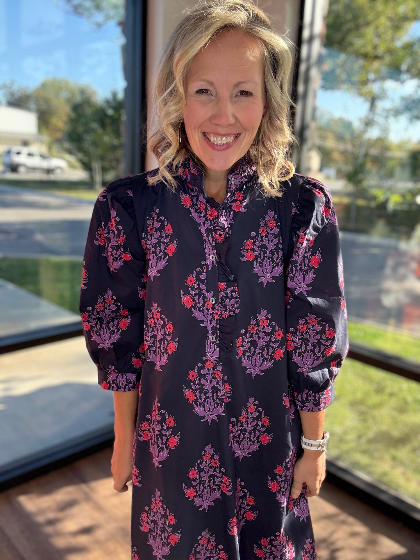 Falling for Florals Dress- Navy