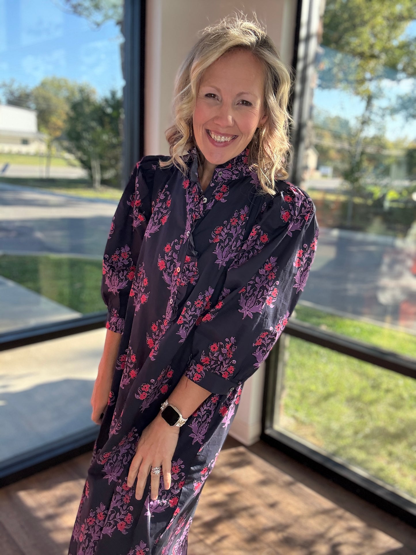 Falling for Florals Dress- Navy