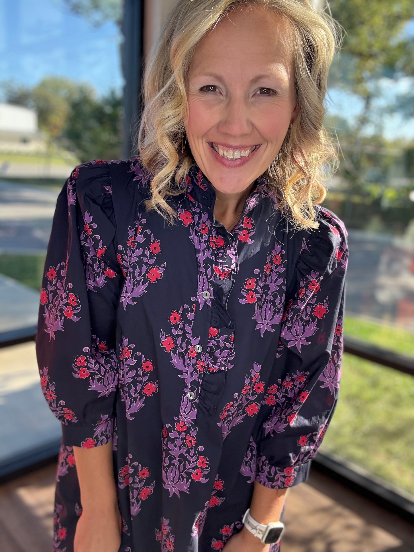 Falling for Florals Dress- Navy