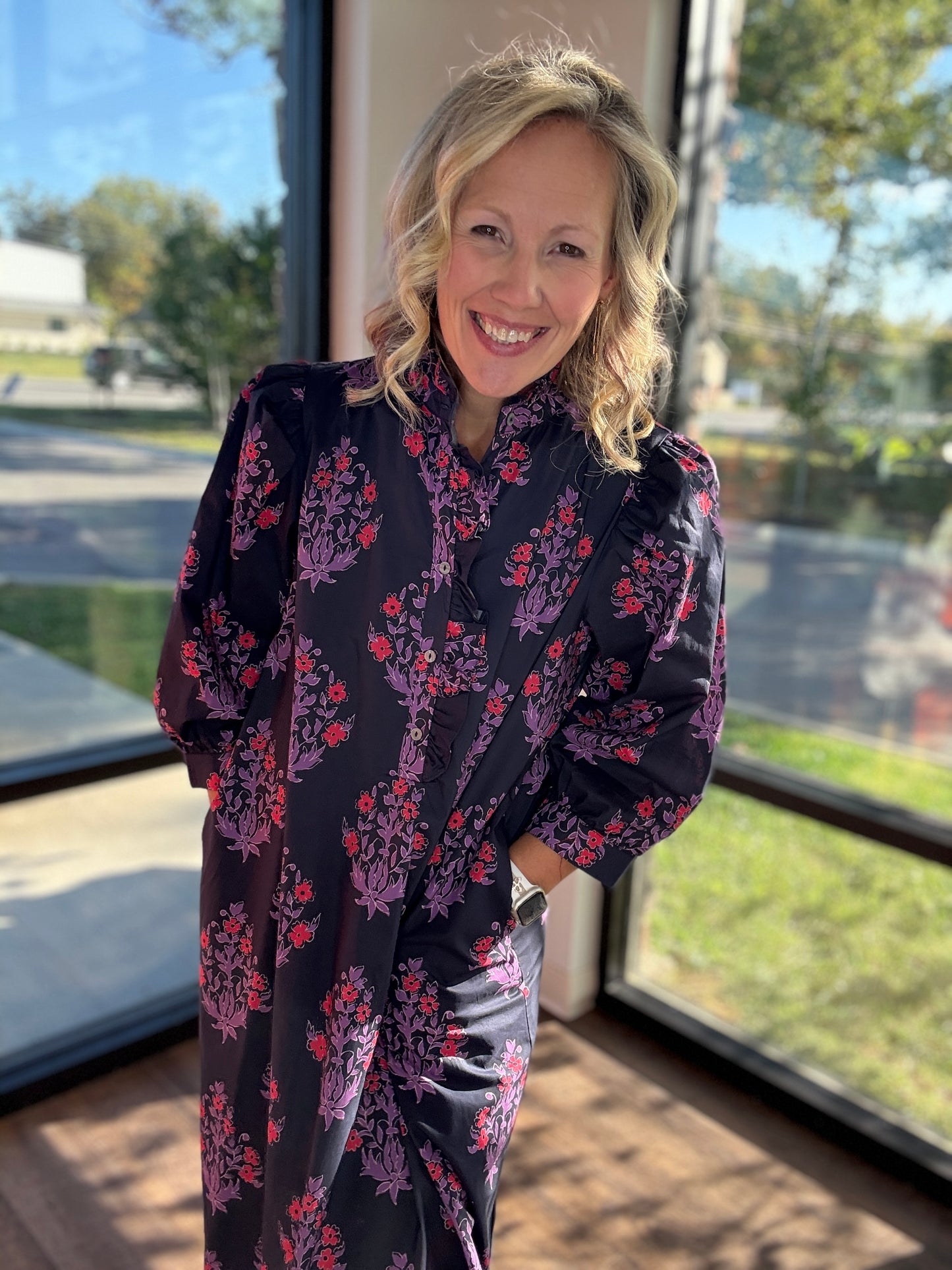 Falling for Florals Dress- Navy