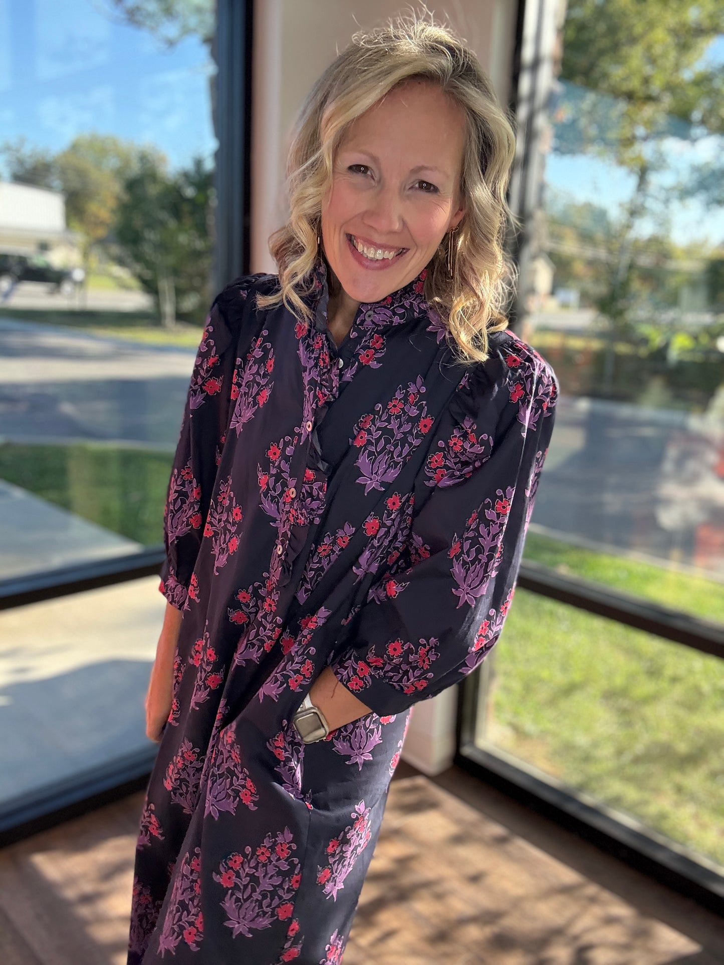 Falling for Florals Dress- Navy