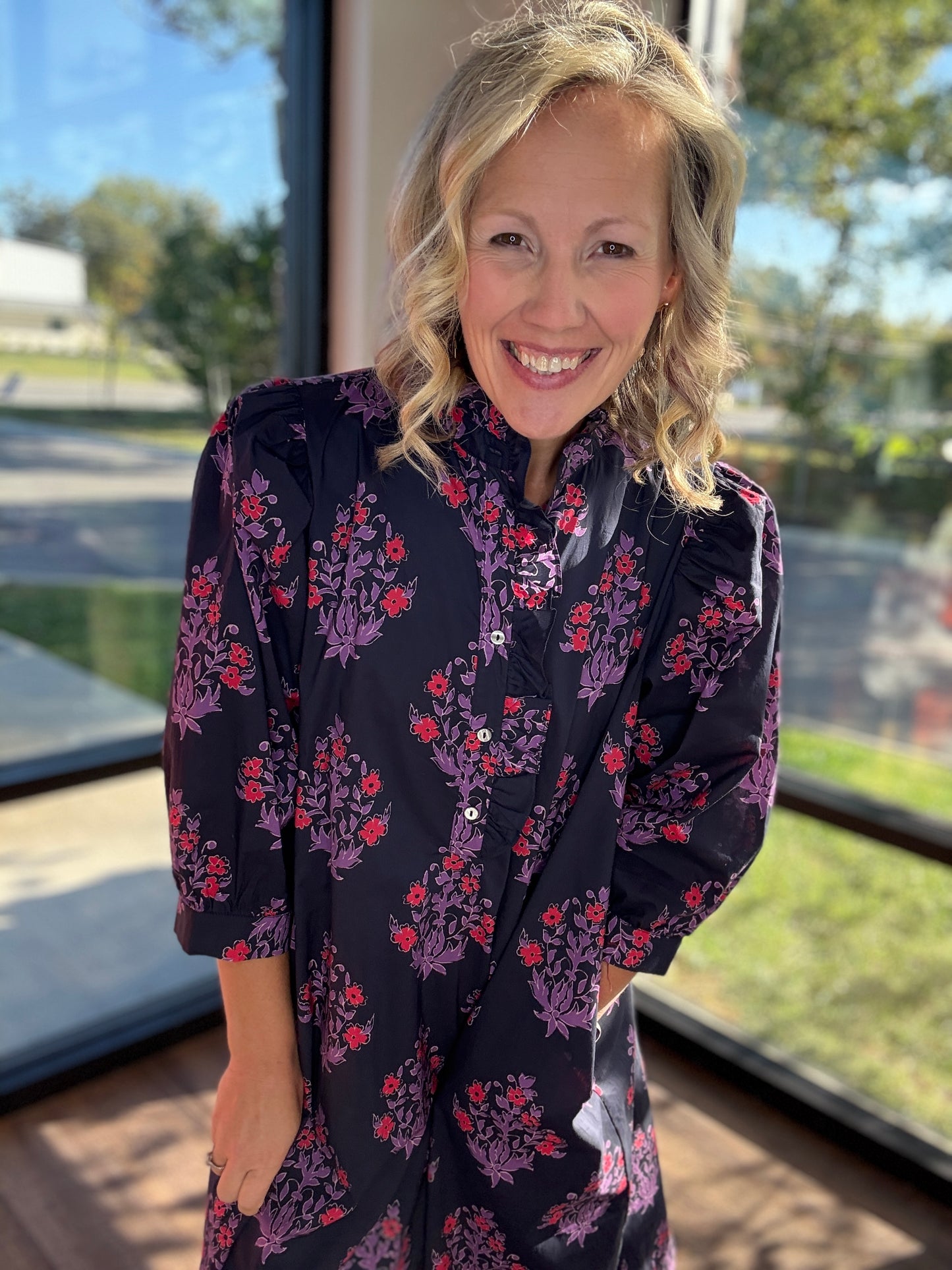 Falling for Florals Dress- Navy