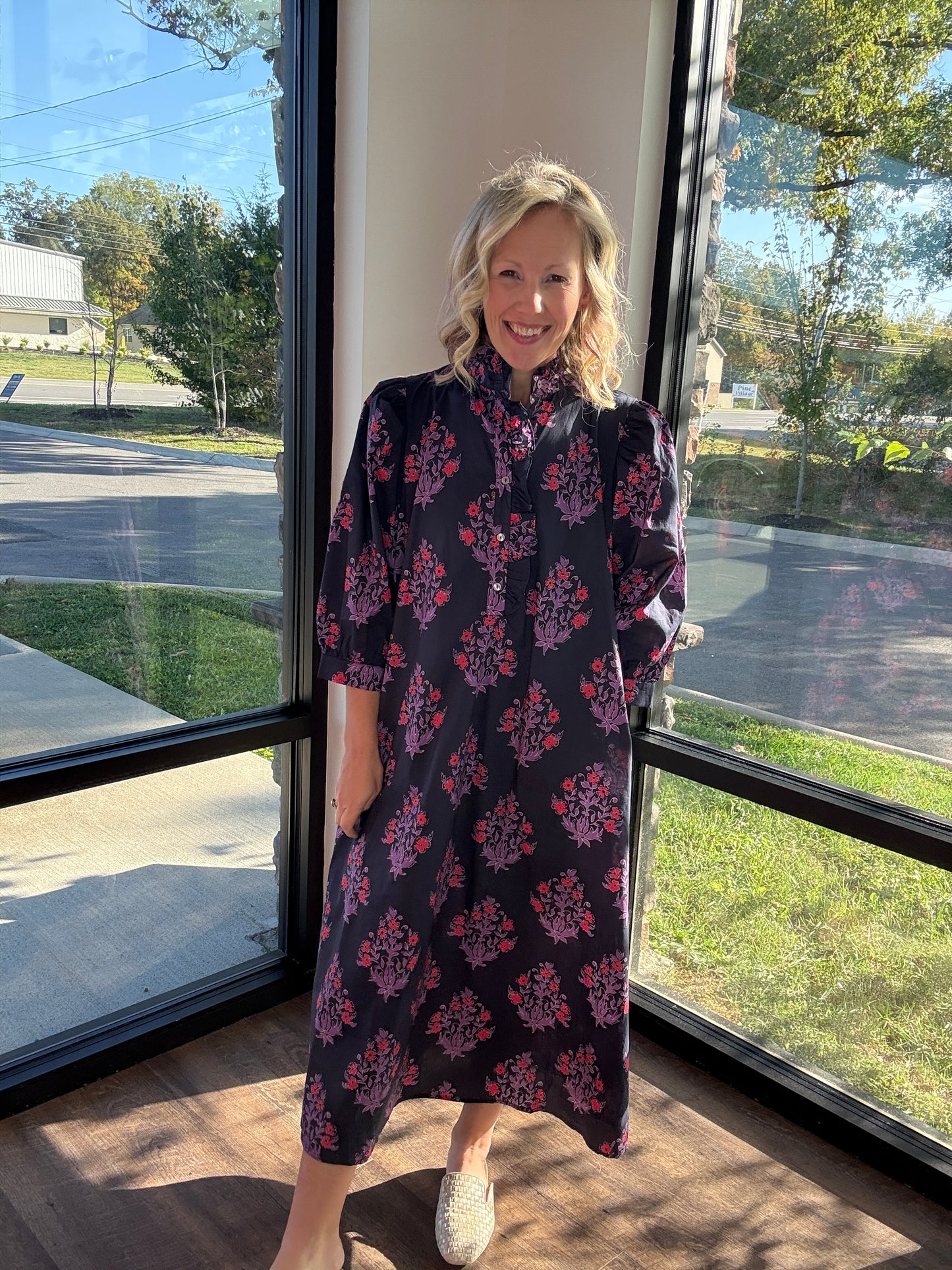 Falling for Florals Dress- Navy